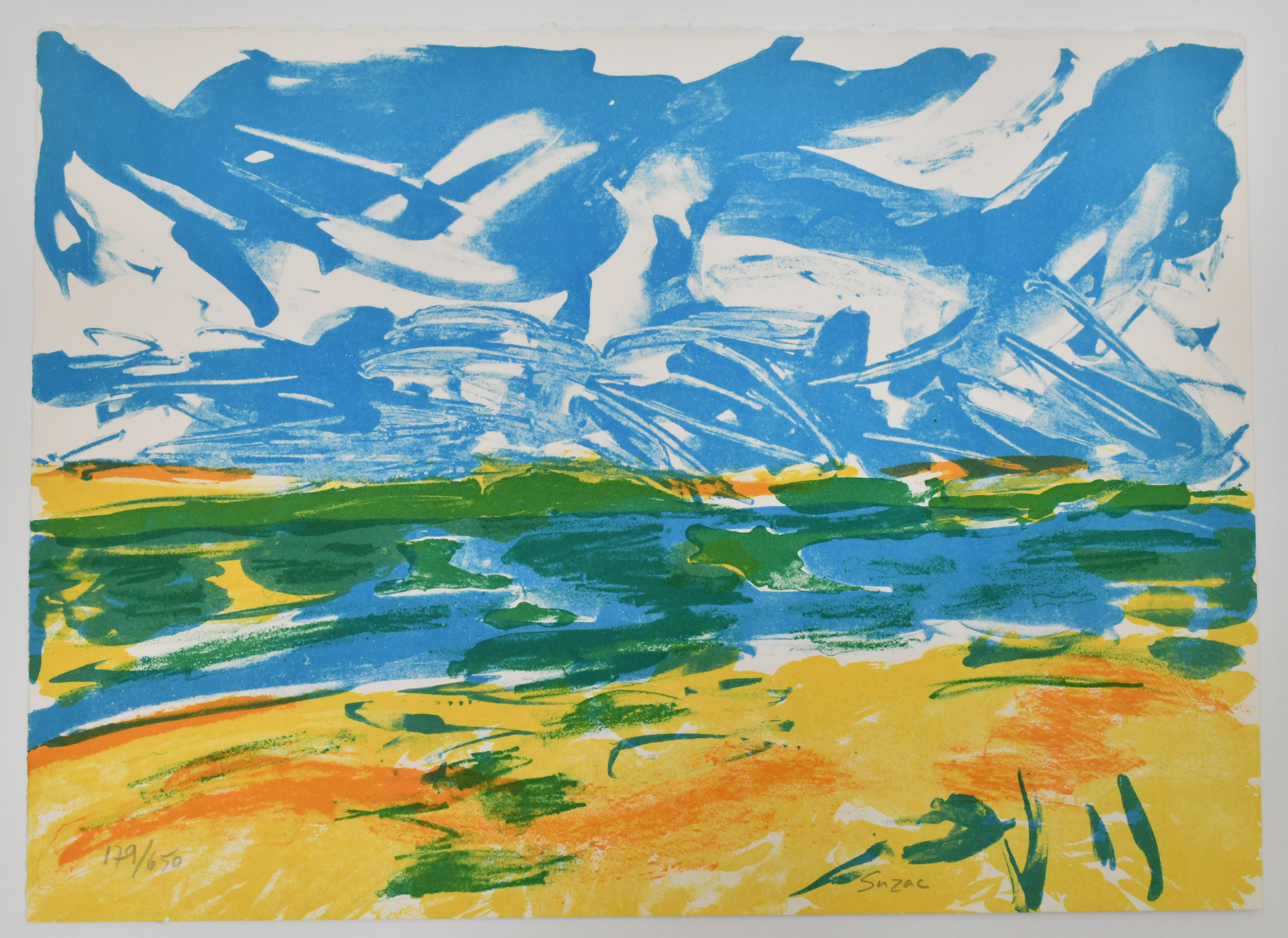 Susanne de Suzac. Färglitografi Vy mot sjö. nr 179/650.