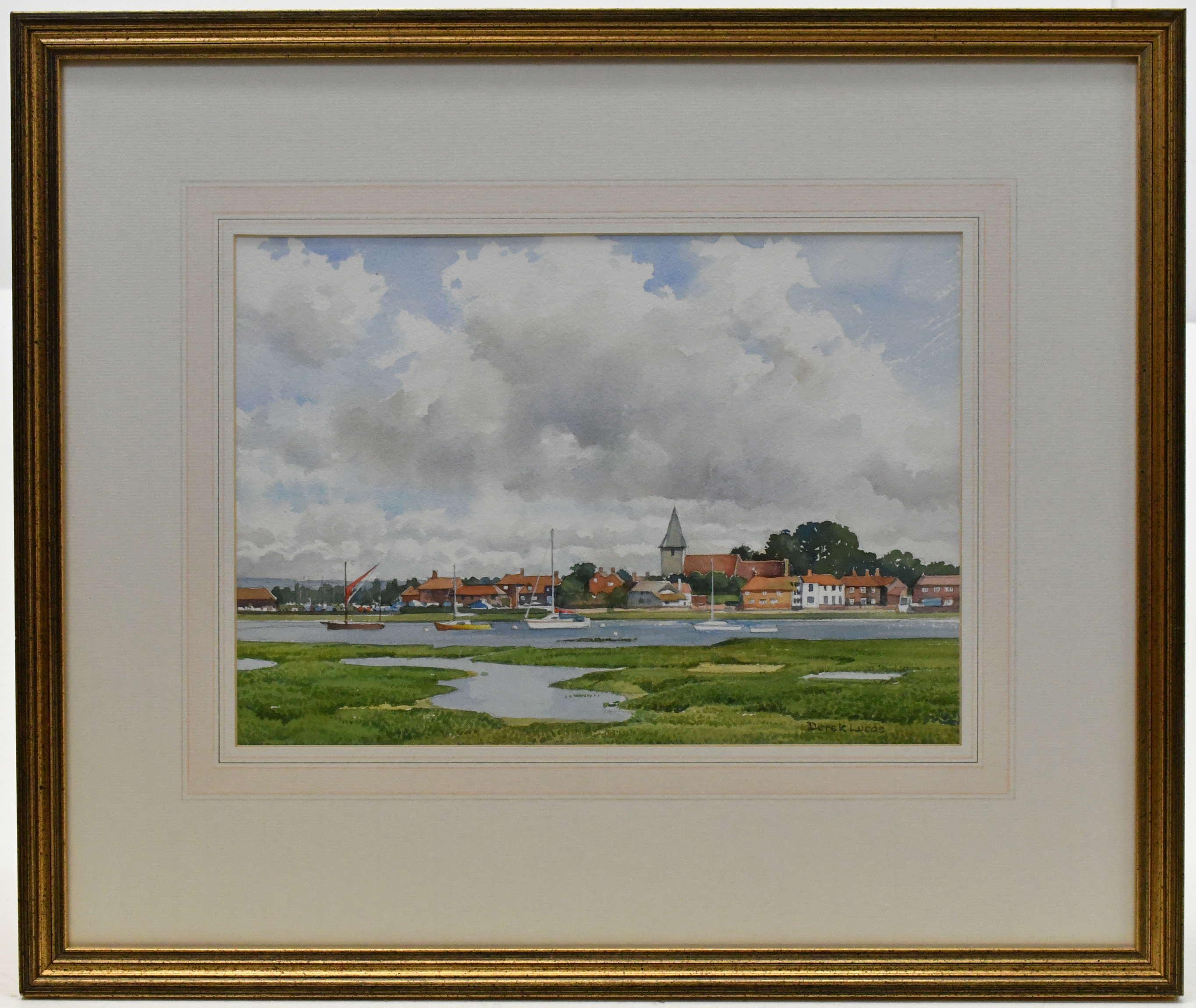 DEREC LUCAS. Vy mot by. Akvarell D Lucas 1920-2018.