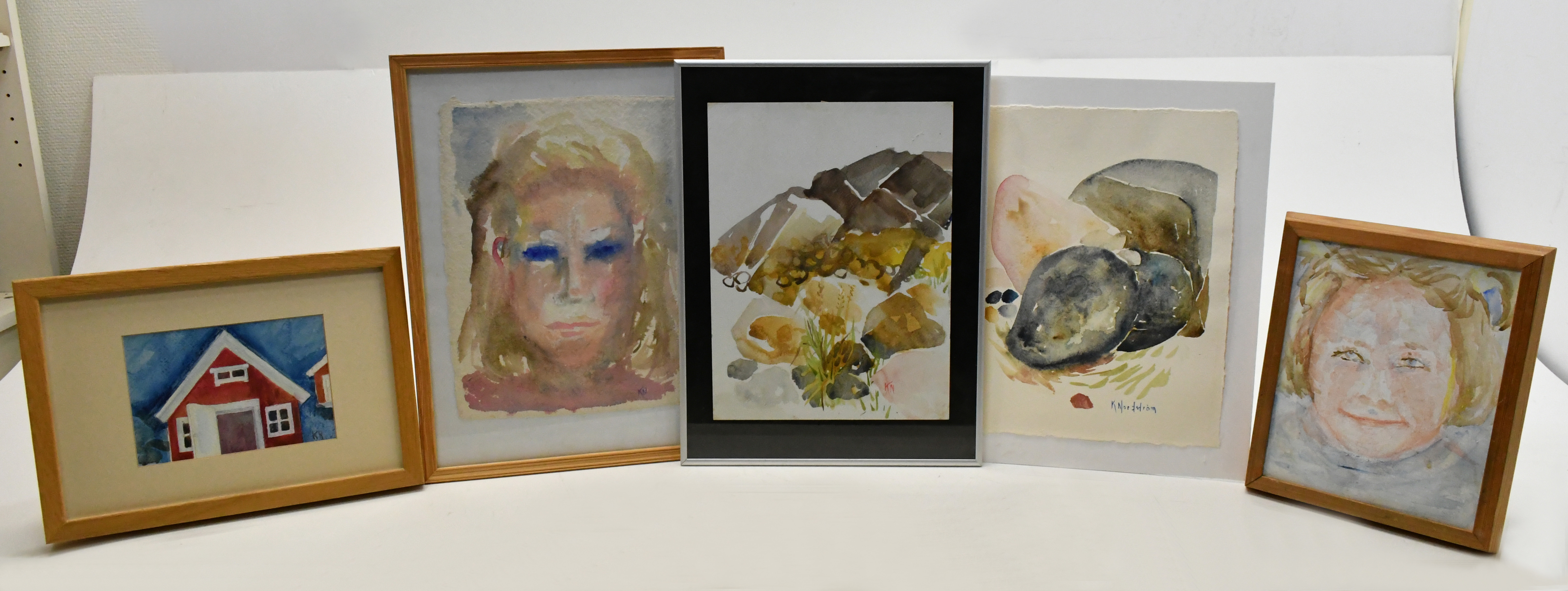 KERSTIN NORDSTRÖM. Samling tavlor, Olja och akvarell. 5st.