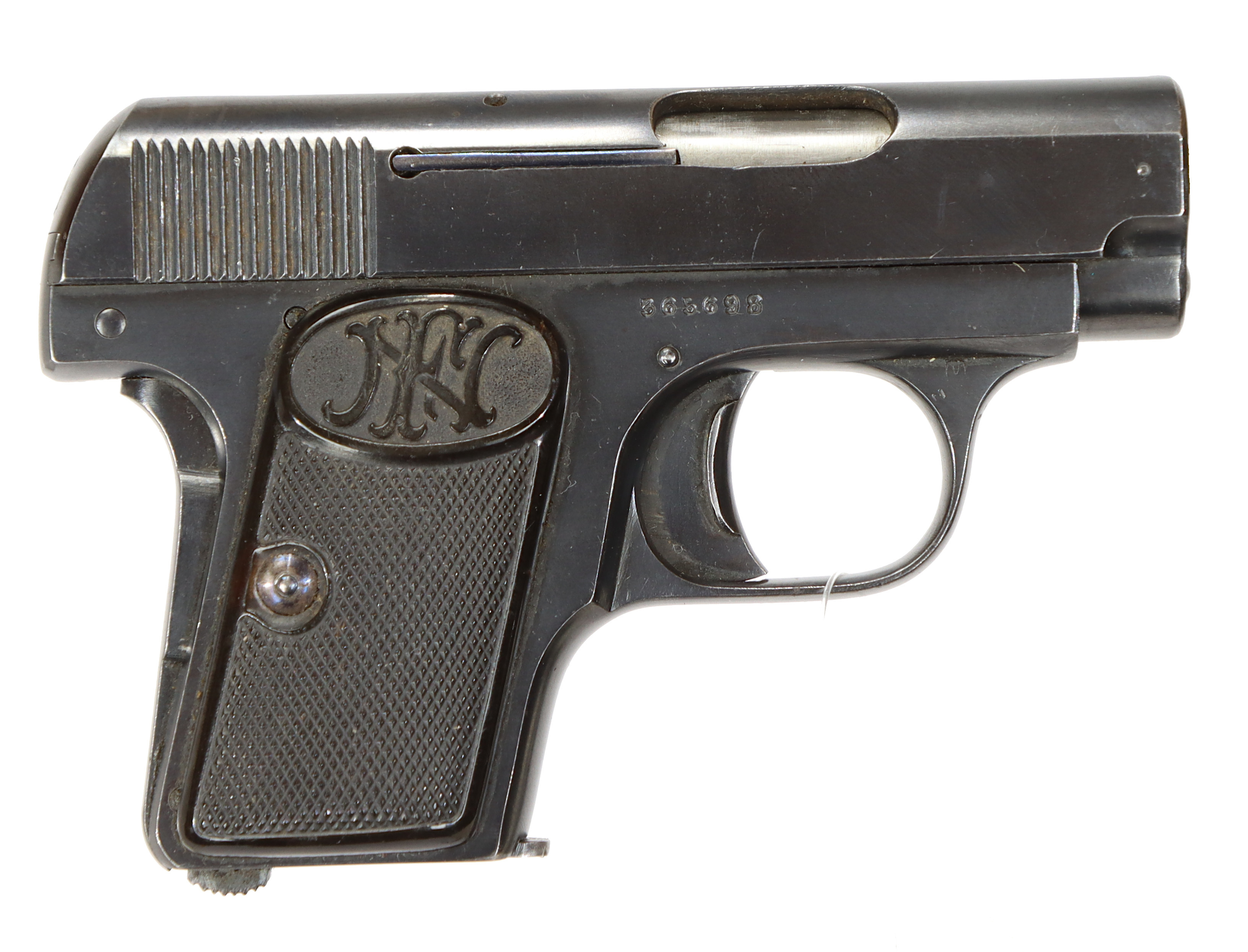 PISTOL, fabrikat FN, modell 1906, kaliber 6,35mm, tillv.nr 365698, se-nr SE2298784.