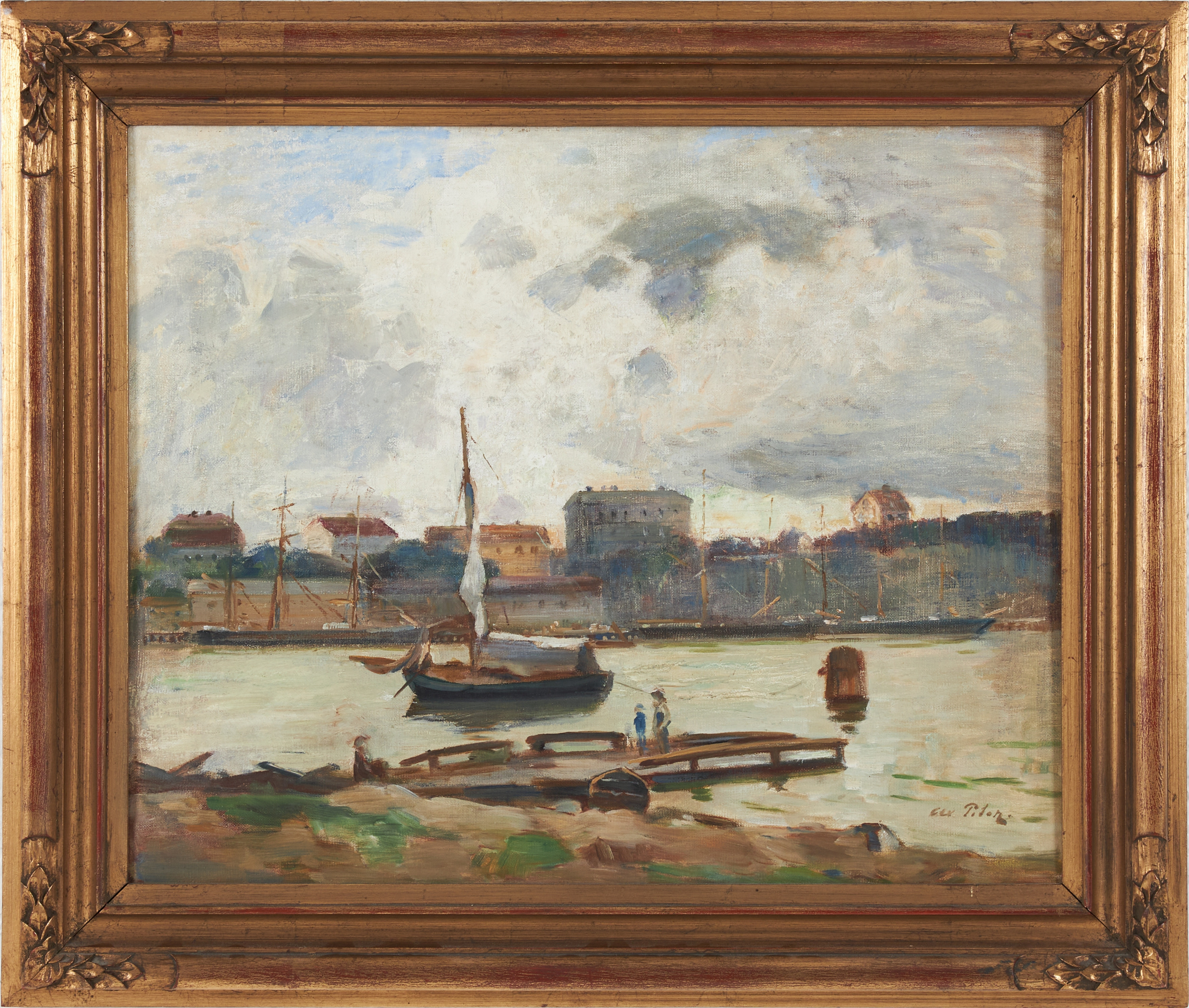 AXEL PETER. Vy över Södermalm, olja på duk, signerad Ax. Peter.