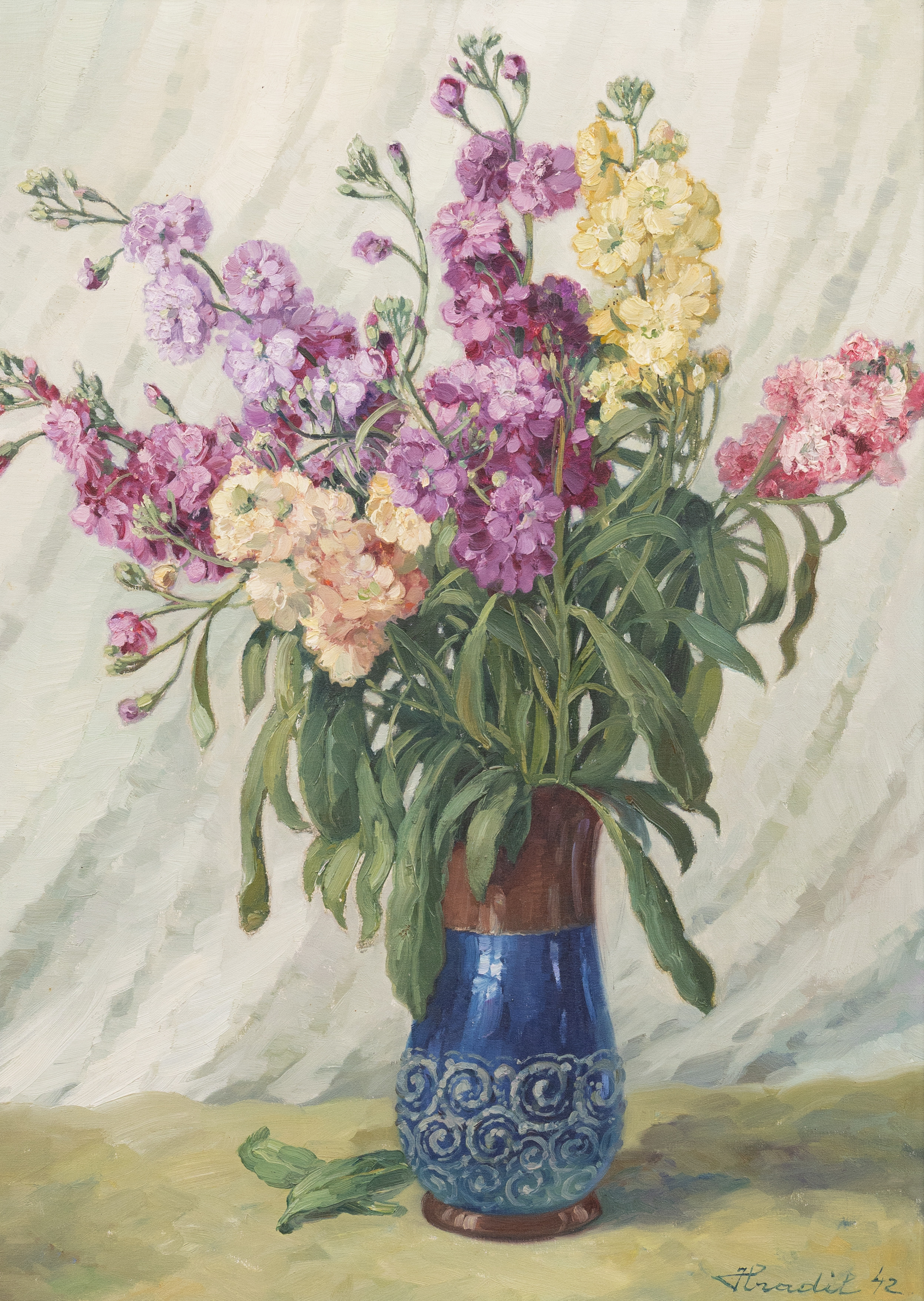 BELA HRADIL. Stilleben, olja på duk, signerad och daterad -42.