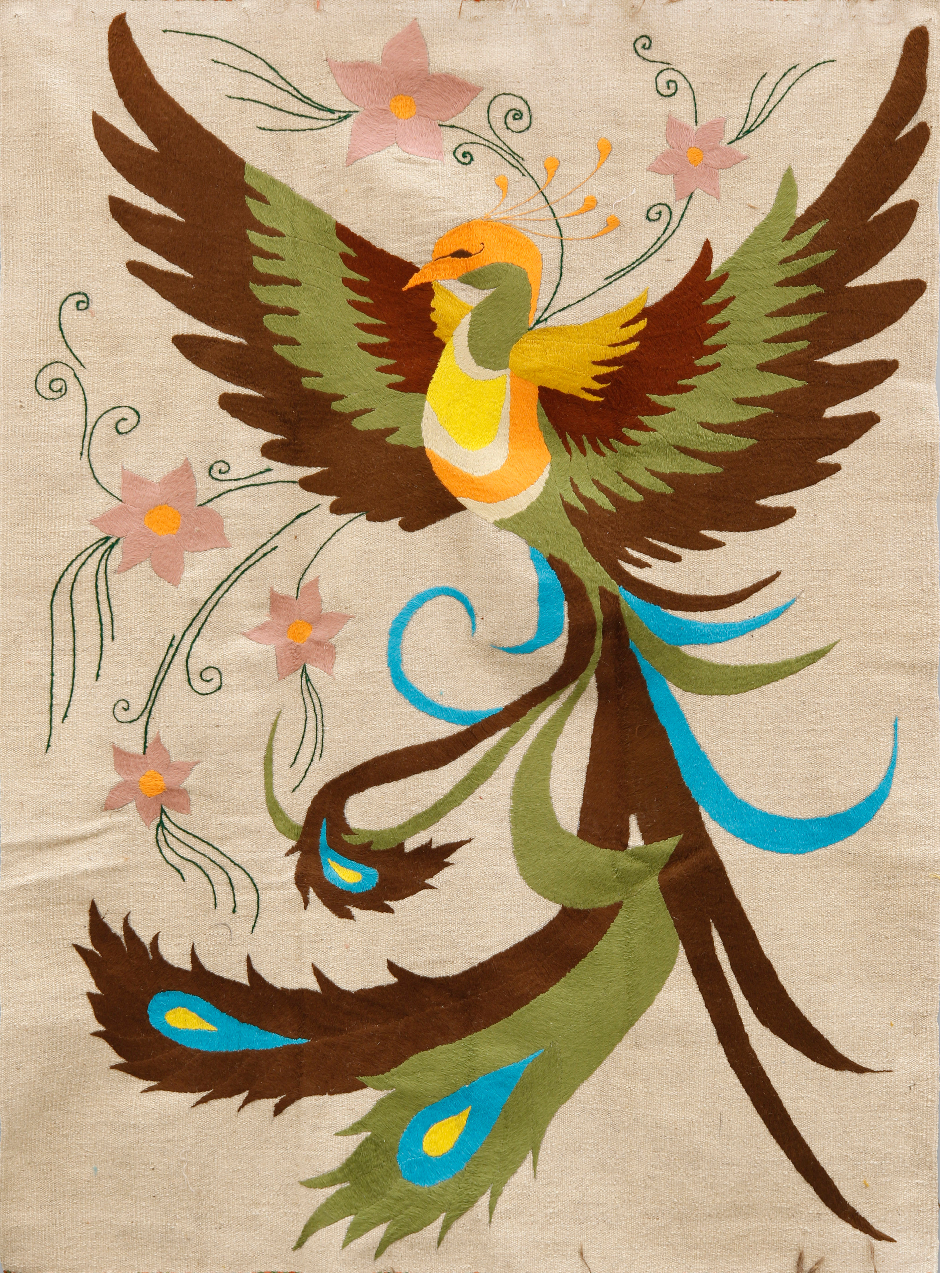 MATTA, Kelim med handbroderad dekor, 204 x 149 cm.