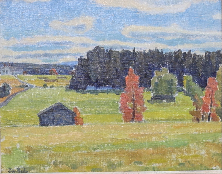 ALBERT BERNHARD ÖNSTAD (1895-1981). "Höstfärger", oljemålning på pappannå, signerad.