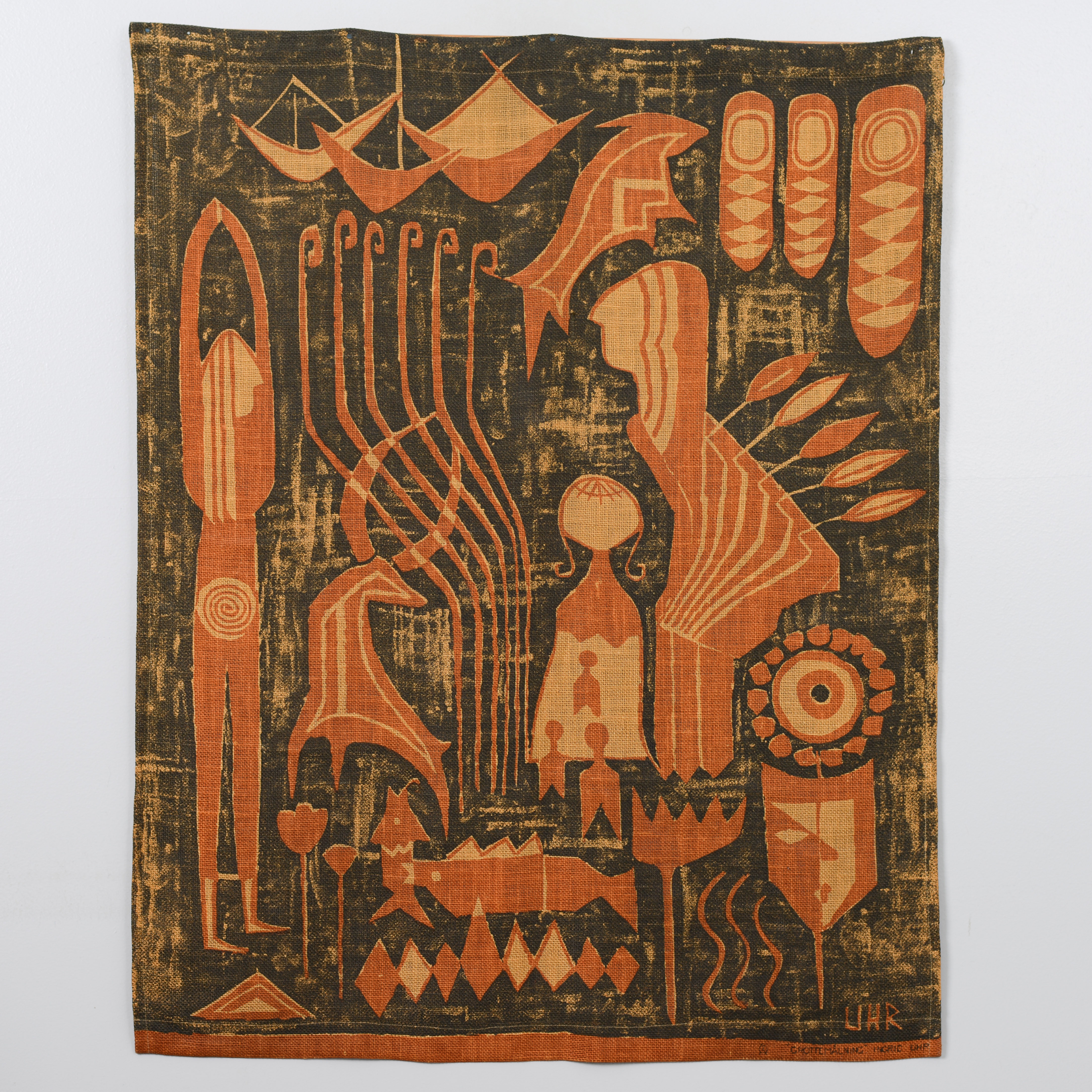 INGRID UHR. Väggbonad, "Grottemålning", signerad, 1900-tal.