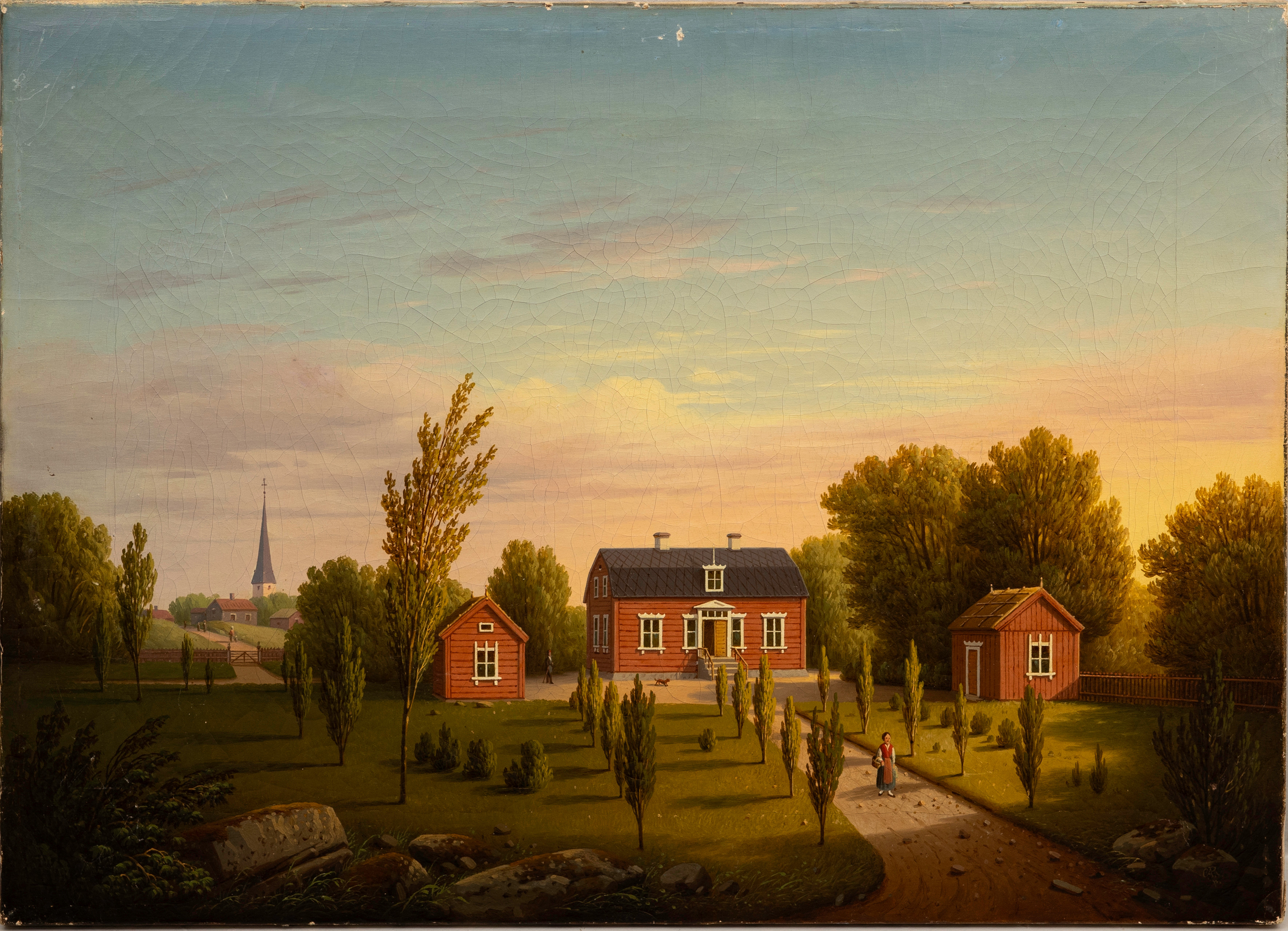 CARL ABRAHAM ROTHSTÉN. Landsbygd med hus, olja på duk, monogramsignerad, CAR.