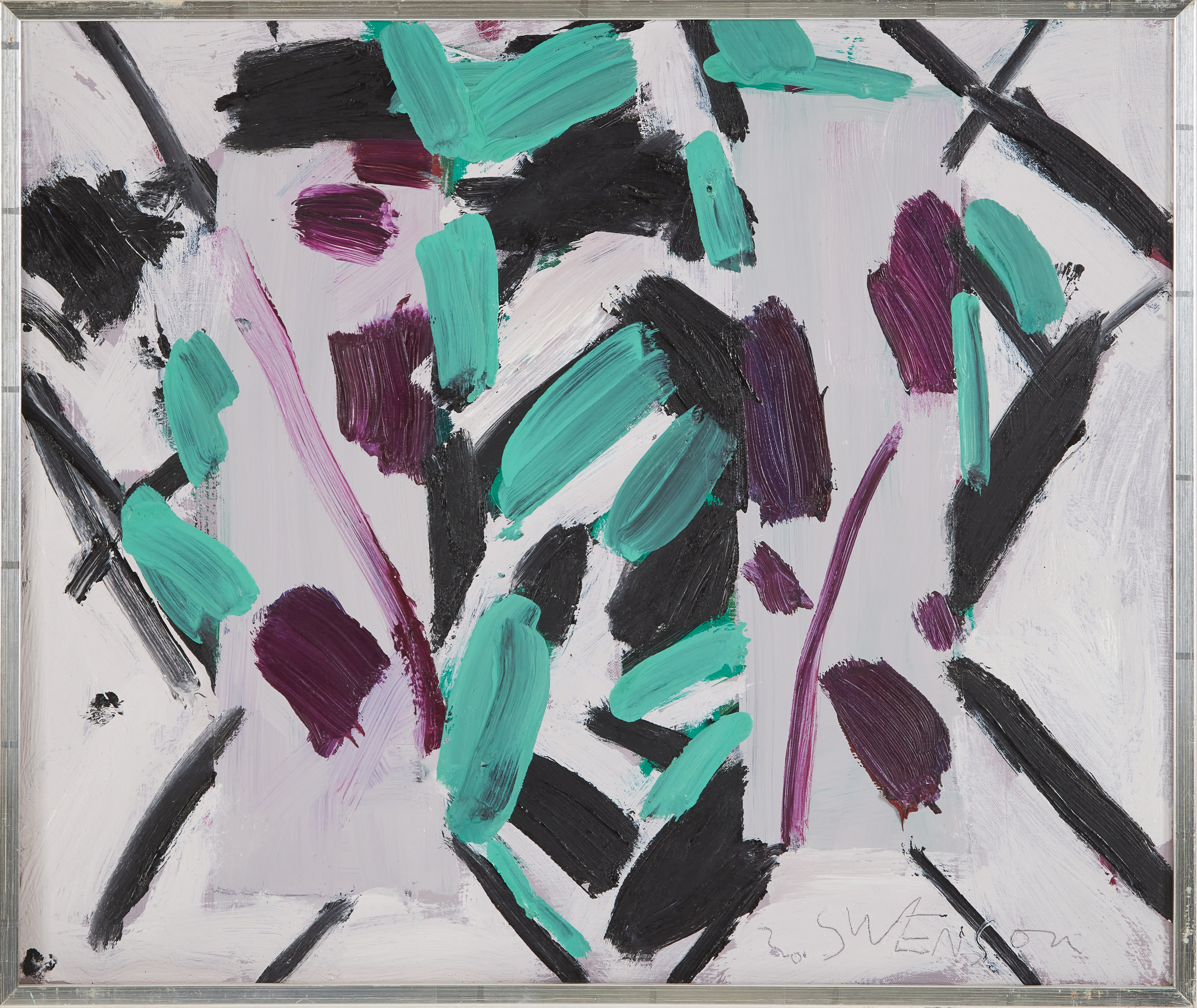 BO SWENSON (1932-2022). "Trädgården", akryl på duk, signerad, daterad april -87 tergo.