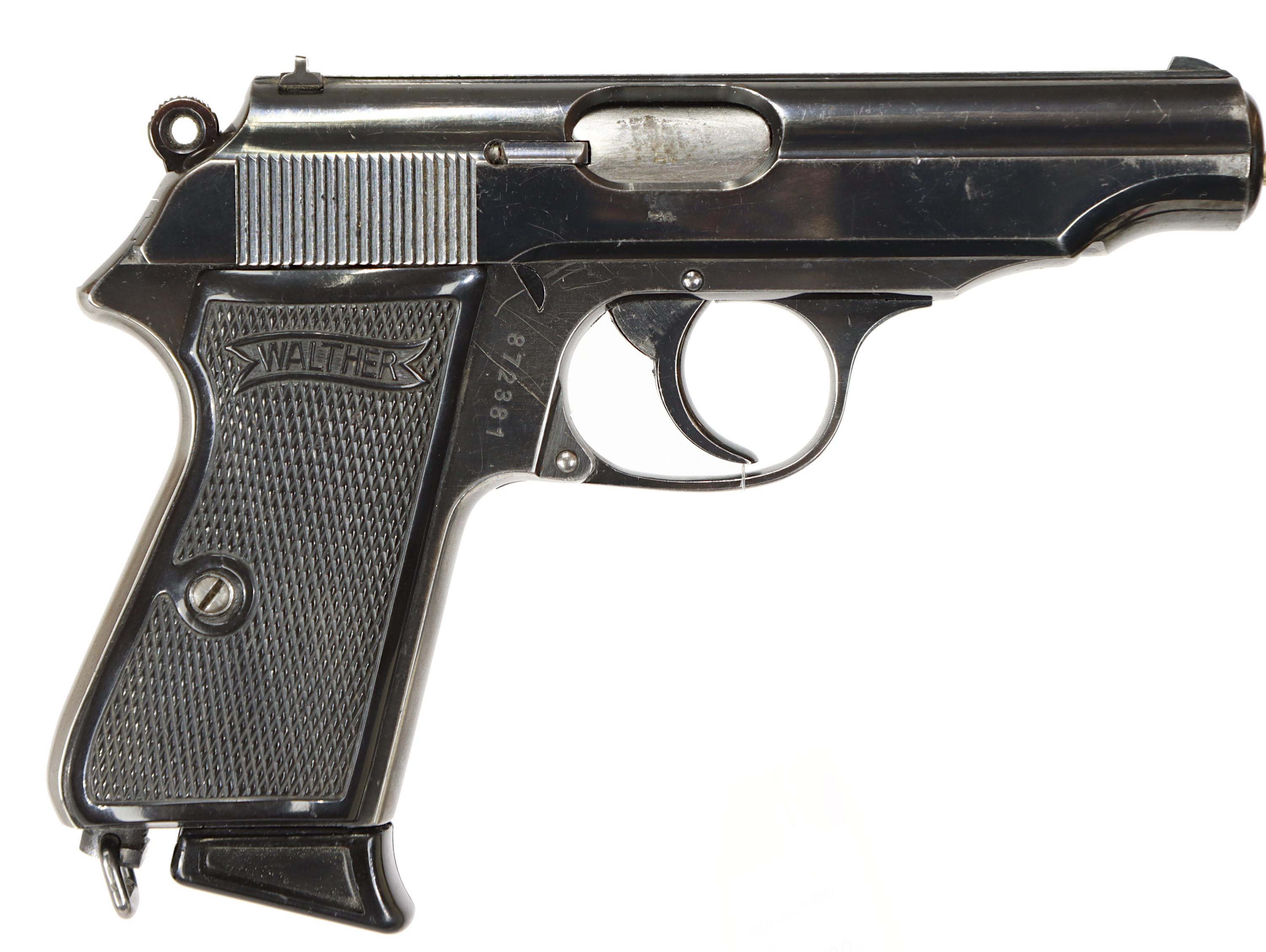 PISTOL, fabrikat Walther Zella Mehlis, modell PP, kaliber 7,65mm, tillv.nr 872381, se-nr SE0032548.