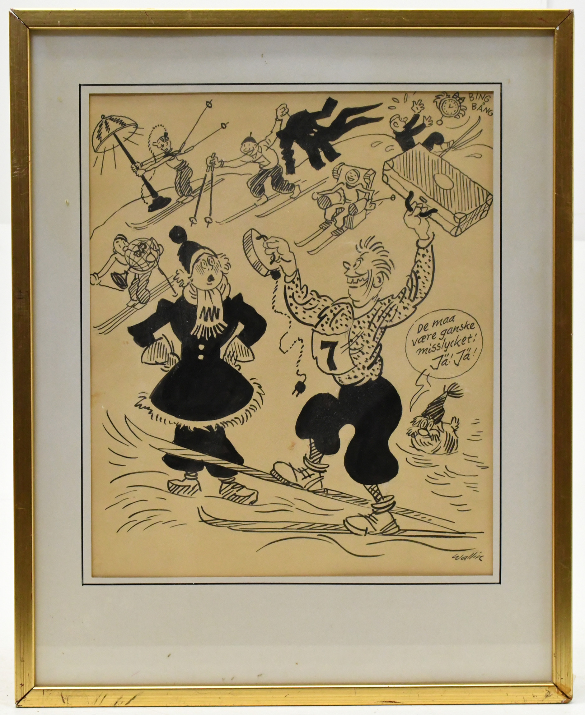 GUNNAR WALLIN. Skämtteckning. Skidåkare. Sport mot varor.