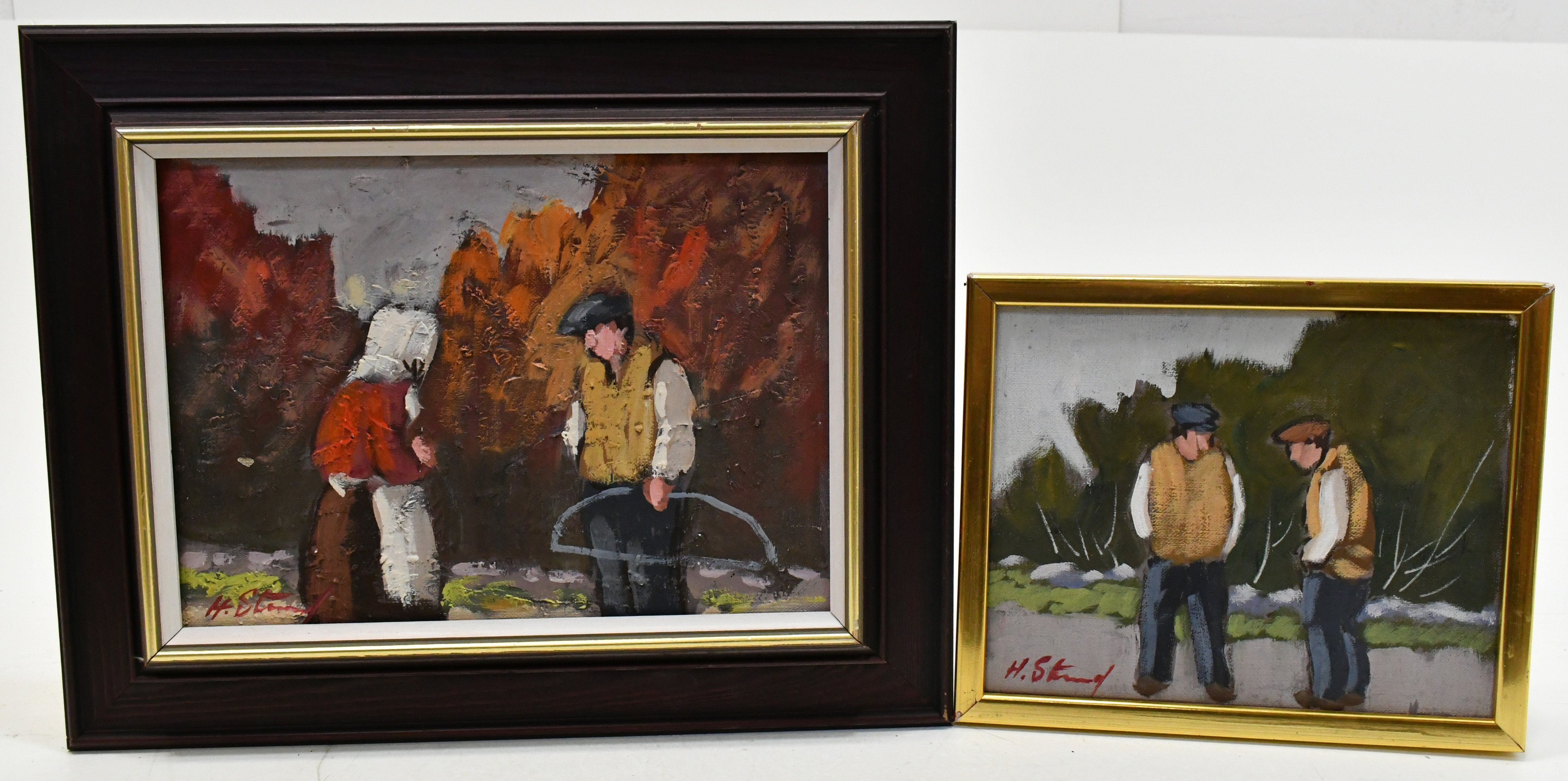 HELGE STRAND. 2 st olja på duk. Möten.