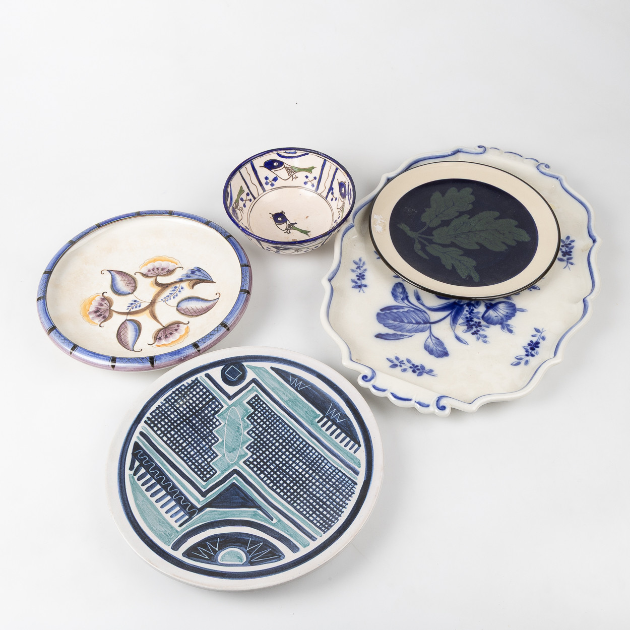 BRICKA, FAT, SKÅL, 5 delar, keramik, bl a Gefle, Rörstrand, 1900-tal.