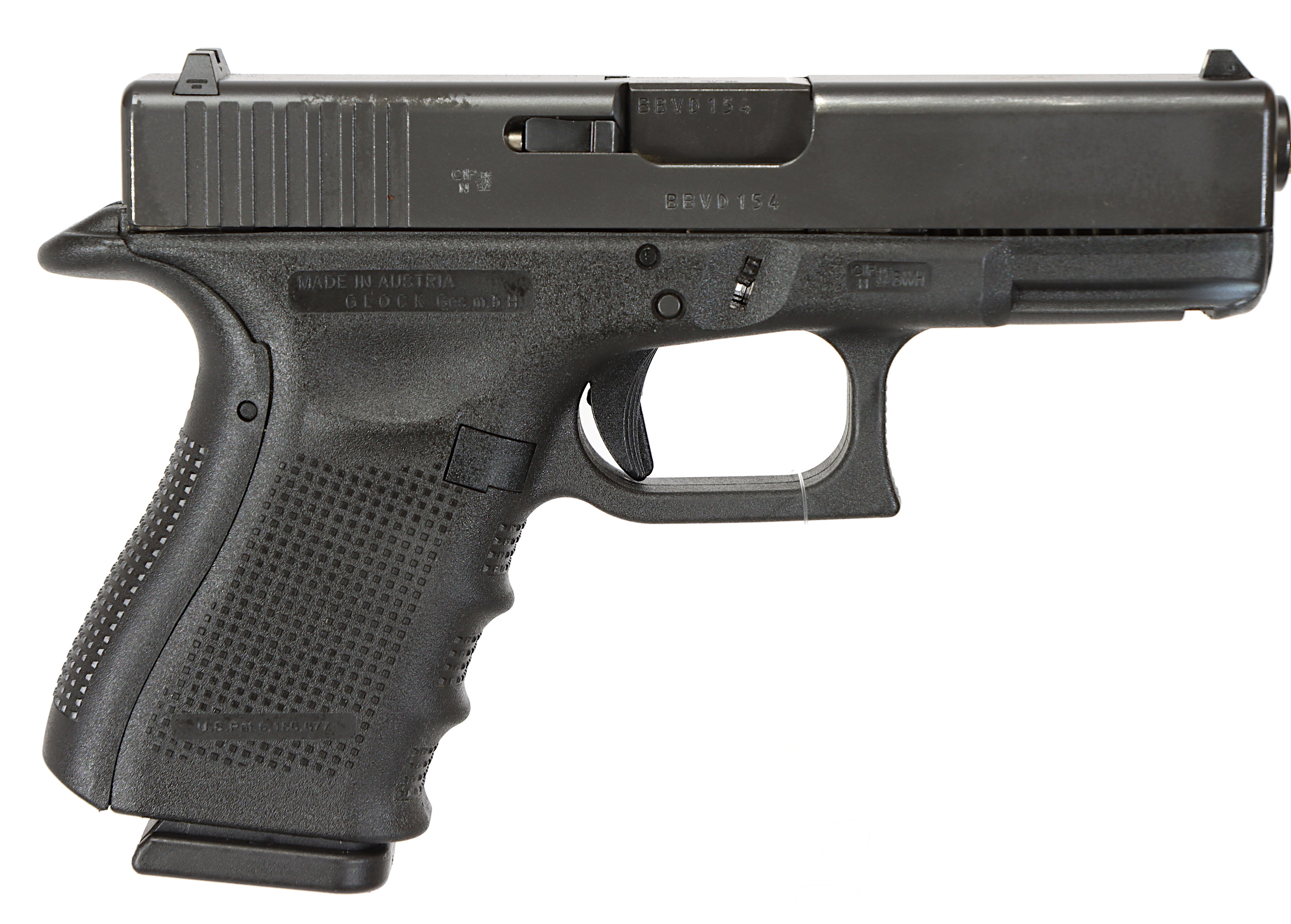 PISTOL, fabrikat Glock, modell 19 Gen 4, kaliber 9mm (9x19), tillv.nr BBVD154, se-nr SE2721549.