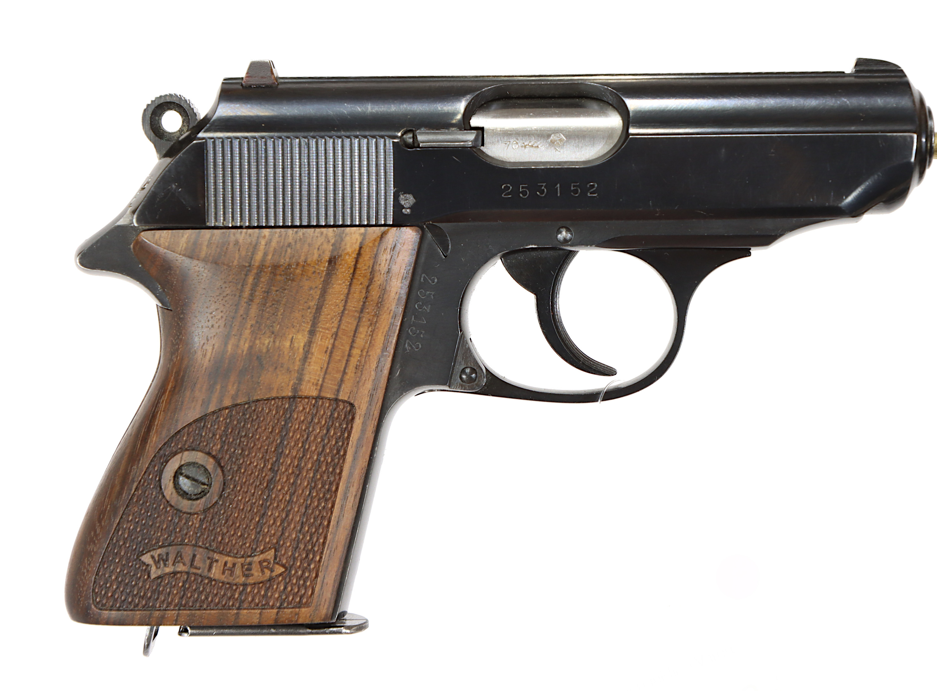 PISTOL, fabrikat Walther Ulm, modell PPK, kaliber 7,65mm, tillv.nr 253152, se-nr SE1305813.
