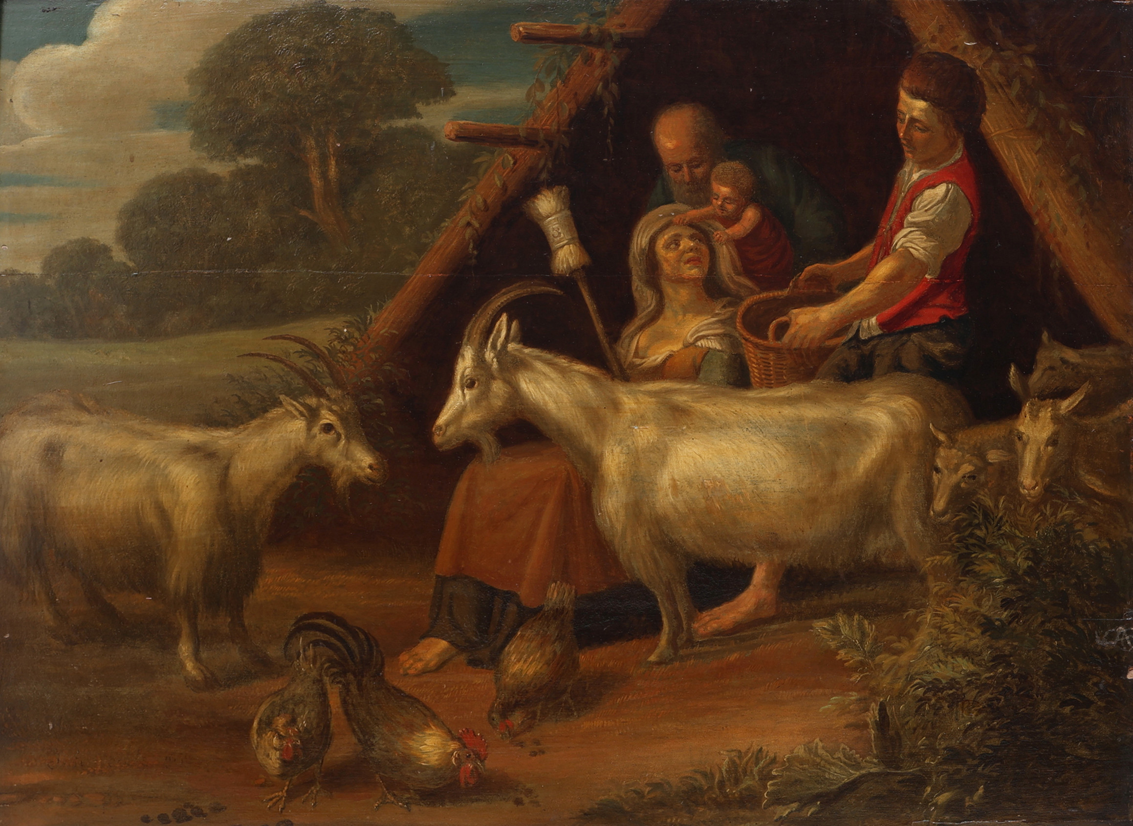 OLJA PÅ EKPANNÅ, JUPITER/ZEUS OCH AMALTHEA SOM GET, NEDERLÄNDSK SKOLA, SIGNERAD, DATERAD 1652.