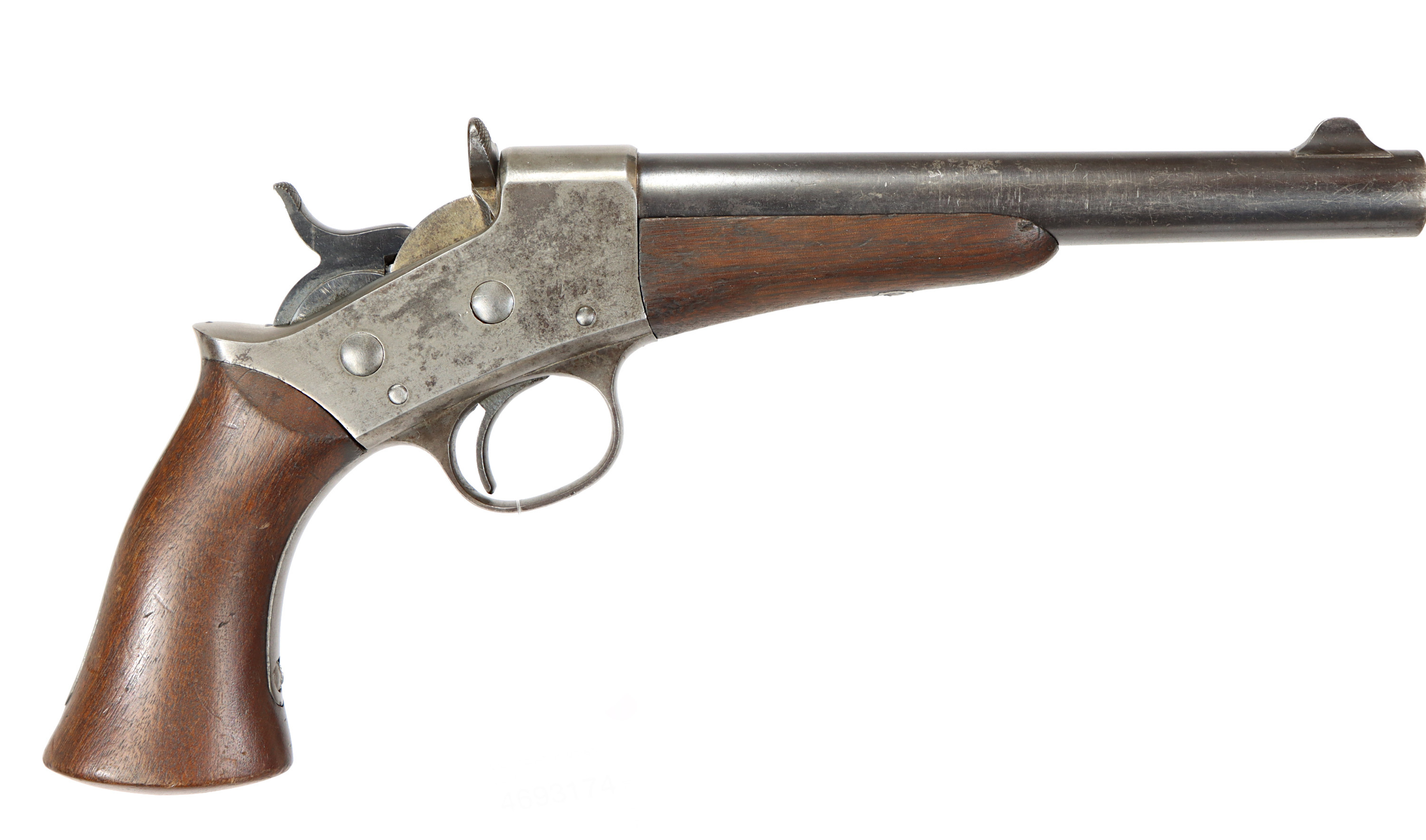 PISTOL, Rollingblock, fabrikat Remington, modell 1871 Army, kaliber .50 CF, tillv.nr 608, se-nr SE2272179.