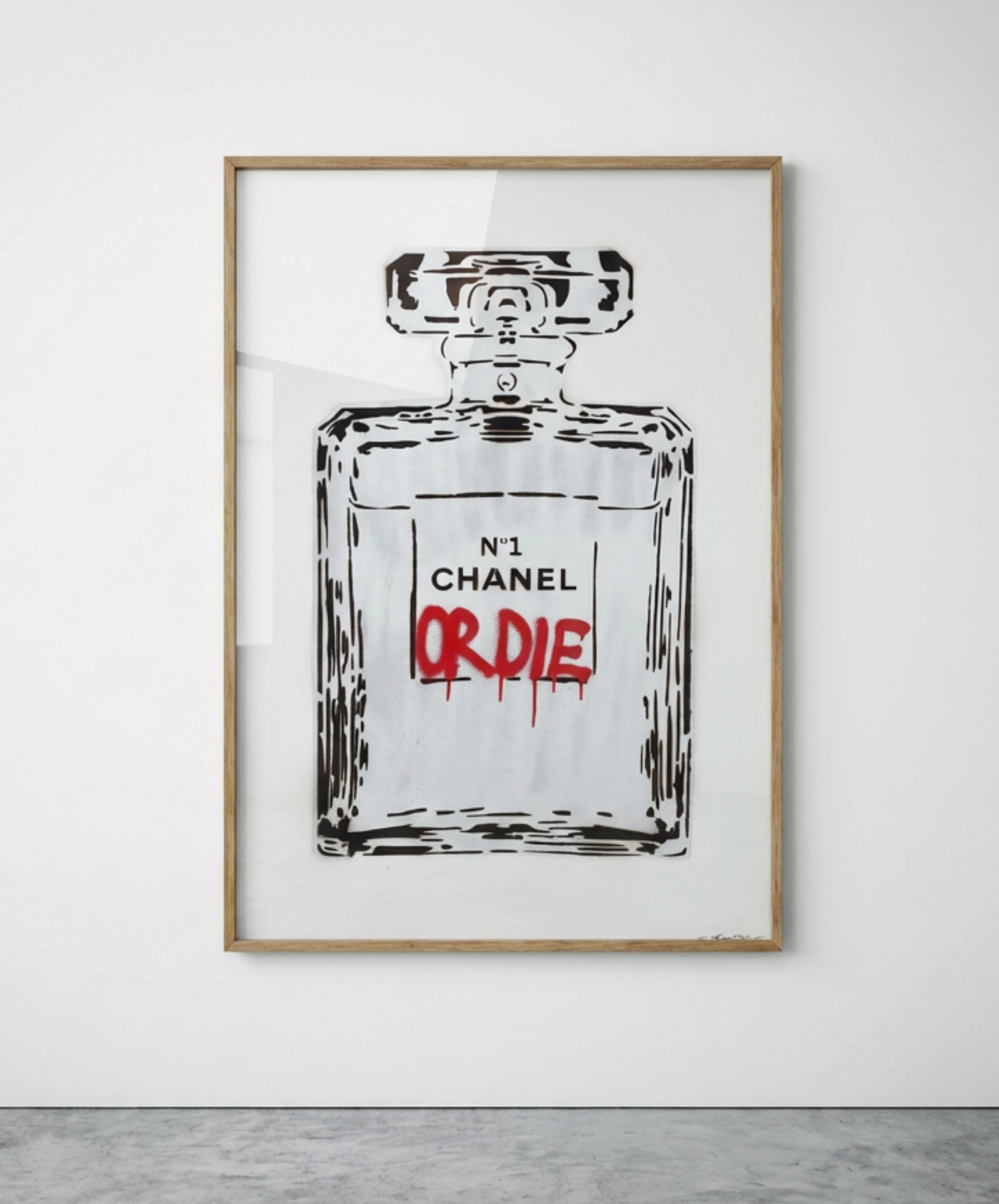 OLIW87 (Tobias Ekman, Sverige, född 1987), CHANEL OR DIE (silver), original, signerad och daterad T.E Oliw87, 2025, sprayfärg på papper.