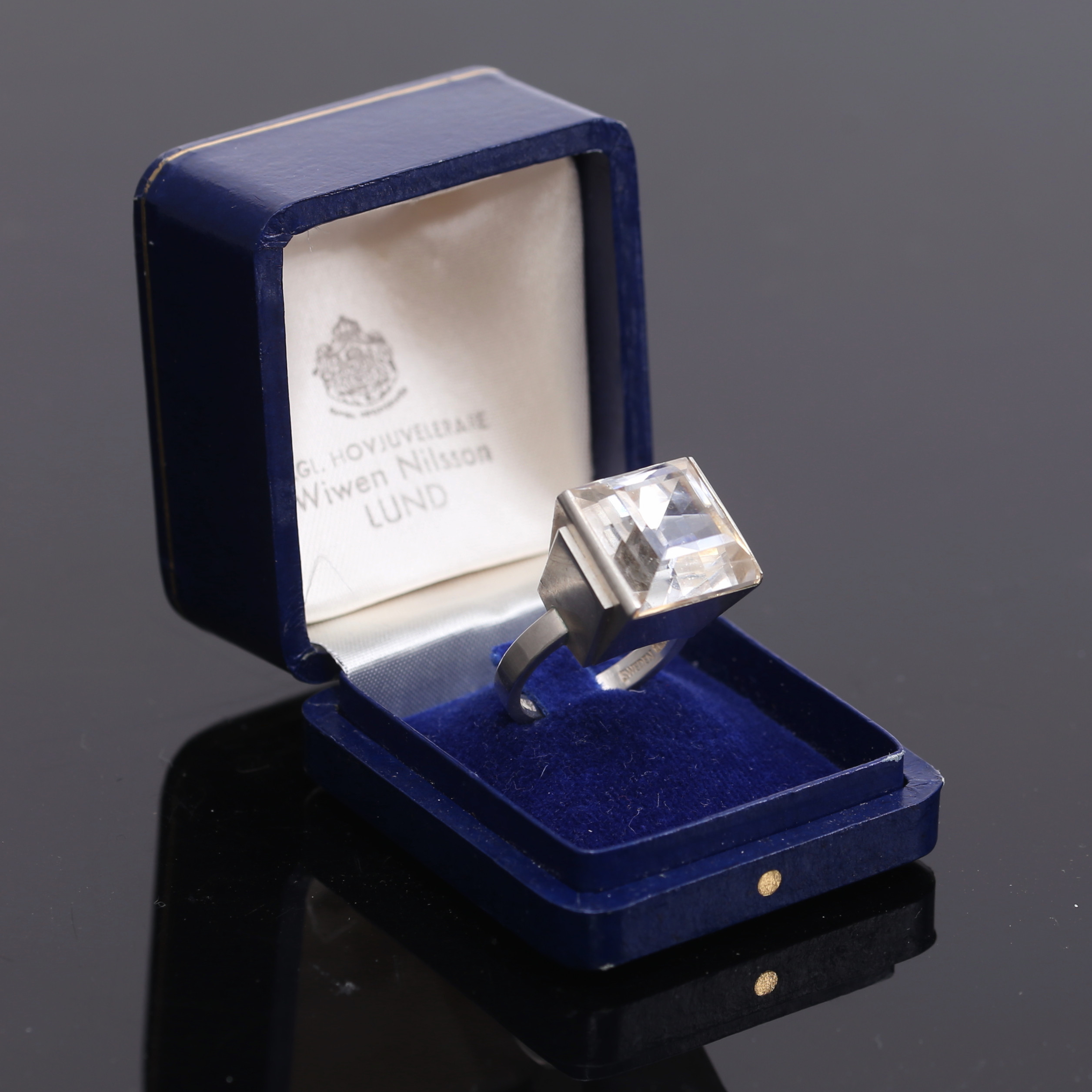 WIWEN NILSSON. Ring, sterling silver med bergskristall, 1968.