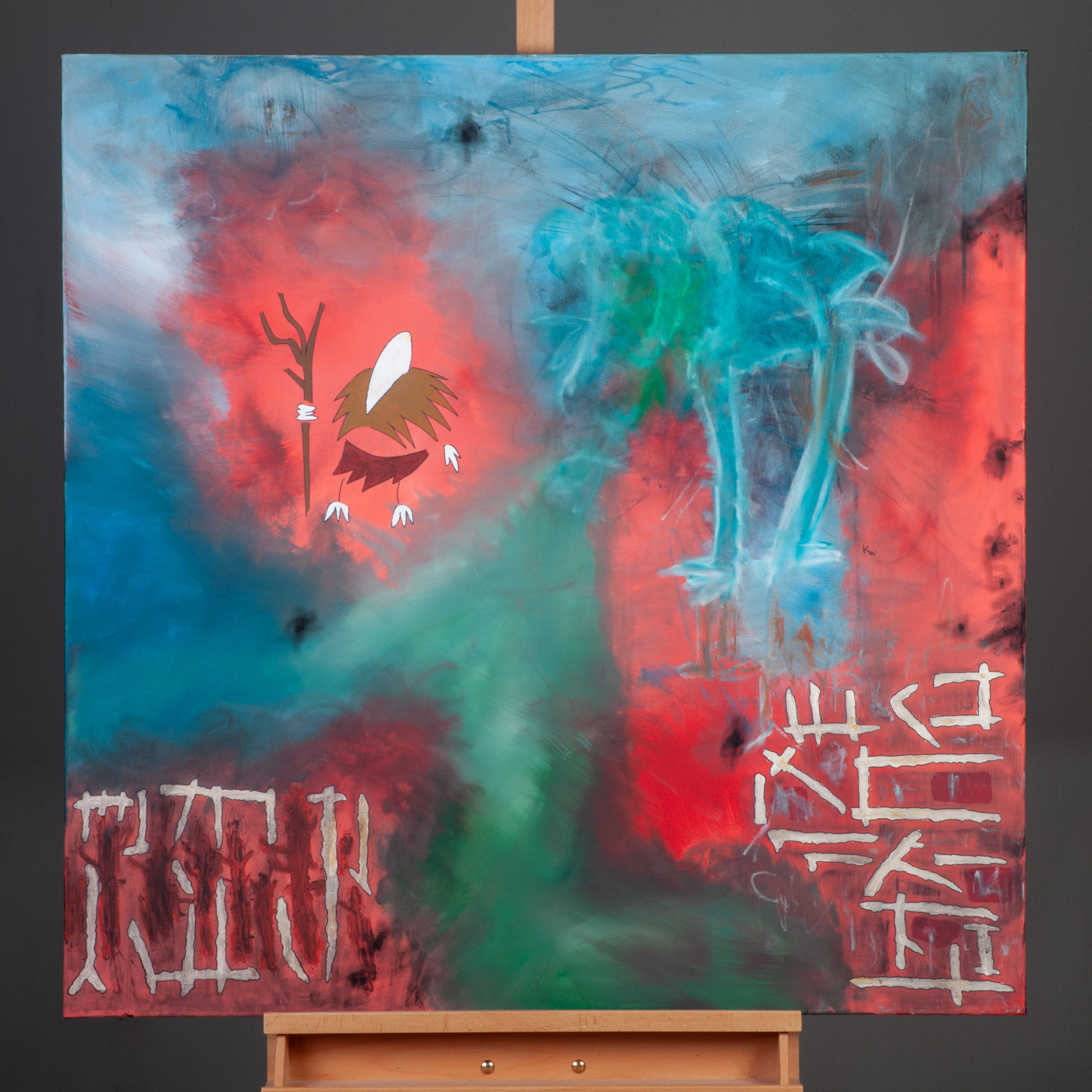 KELVIN WILLIAM. ORIGINAL, "Neo, Collector Of Bones” 100 x 100 cm, Blandteknik på duk, signerad.