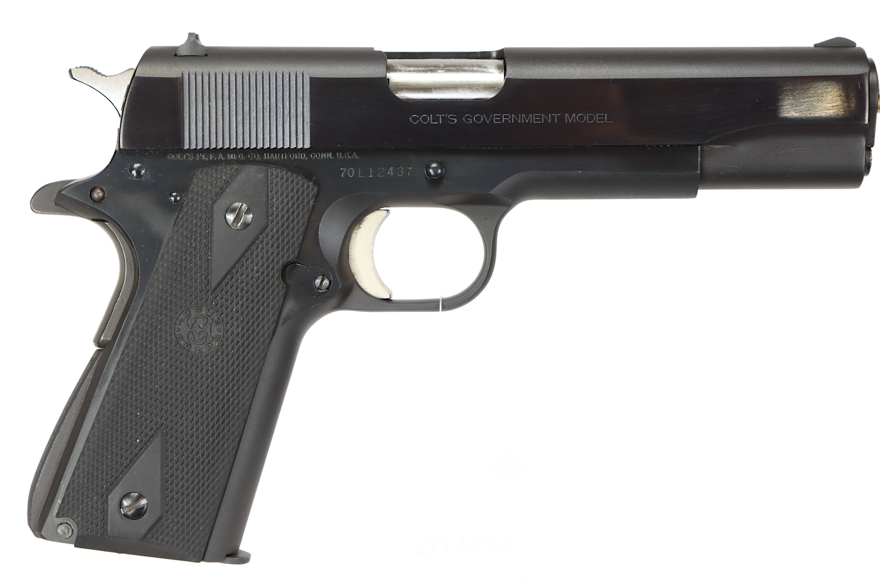 PISTOL, Halvautomatisk, fabrikat Colt, modell 1911 Government Serie 70, kaliber 9x19, tillv.nr 70L12437, se-nr SE1899358.