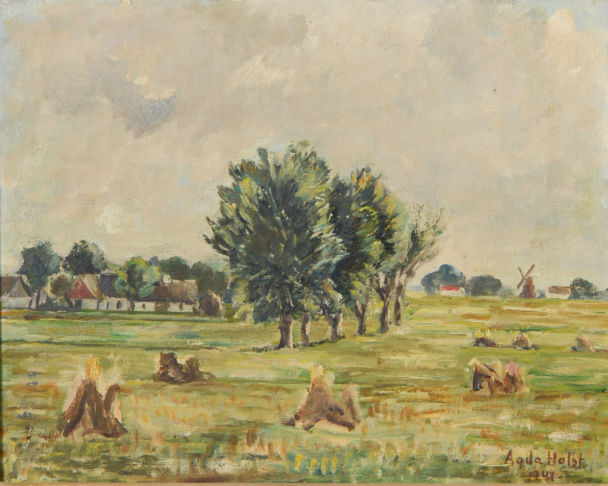 AGDA HOLST. Landskapsmotiv, olja på pannå, signerad, 1941.