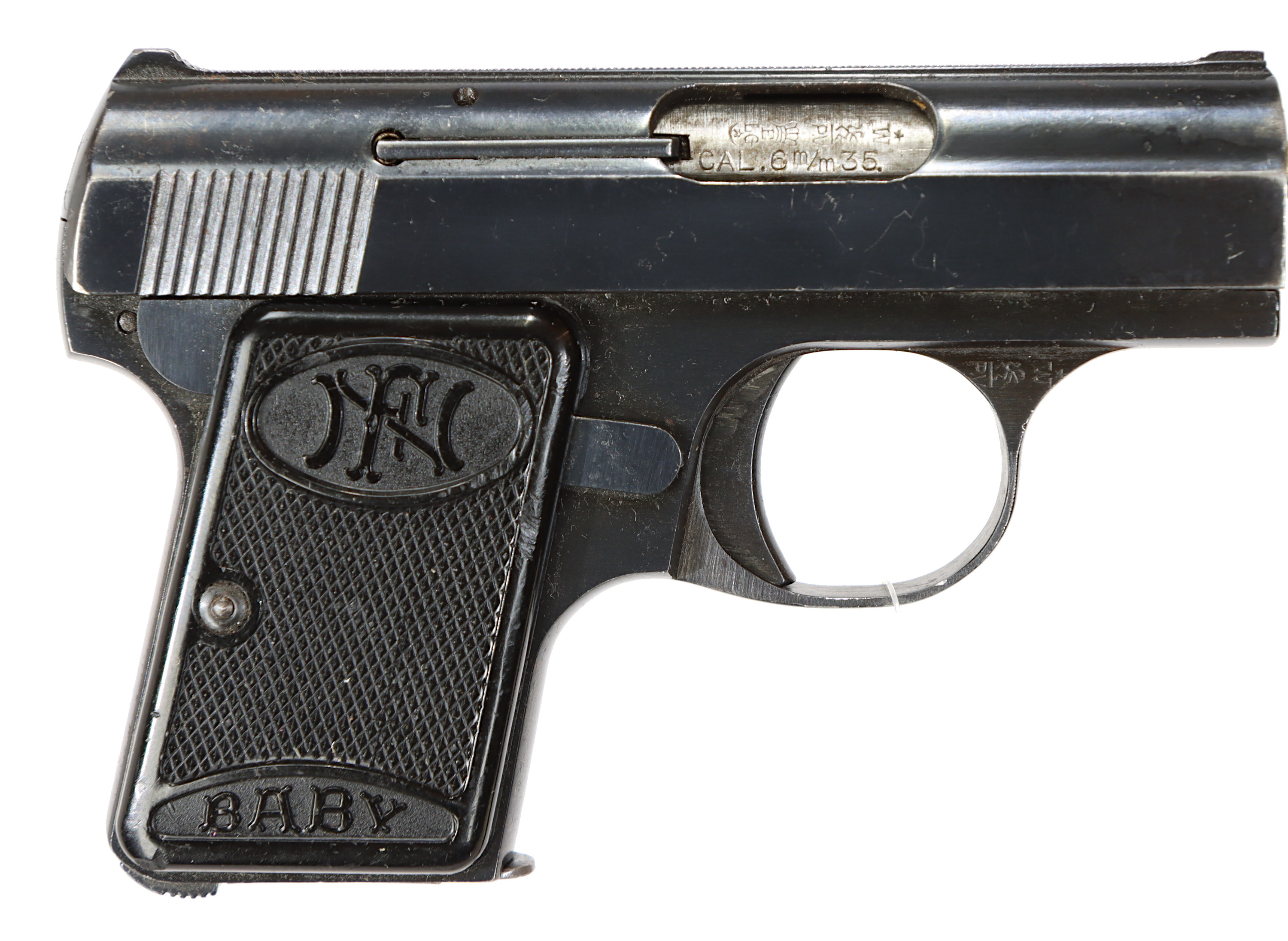 PISTOL, fabrikat FN, modell Baby 1932, kaliber 6,35mm, tillv.nr 407761, se-nr SE2272427.