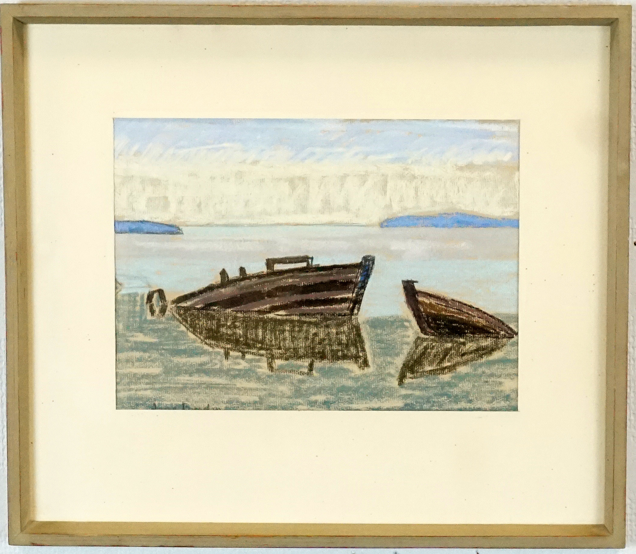 ARNE BRODIN (1912 - 1997), blandteknik på papper, "Sjunkna pråmar, Herräng", signerad, även signerad a tergo.