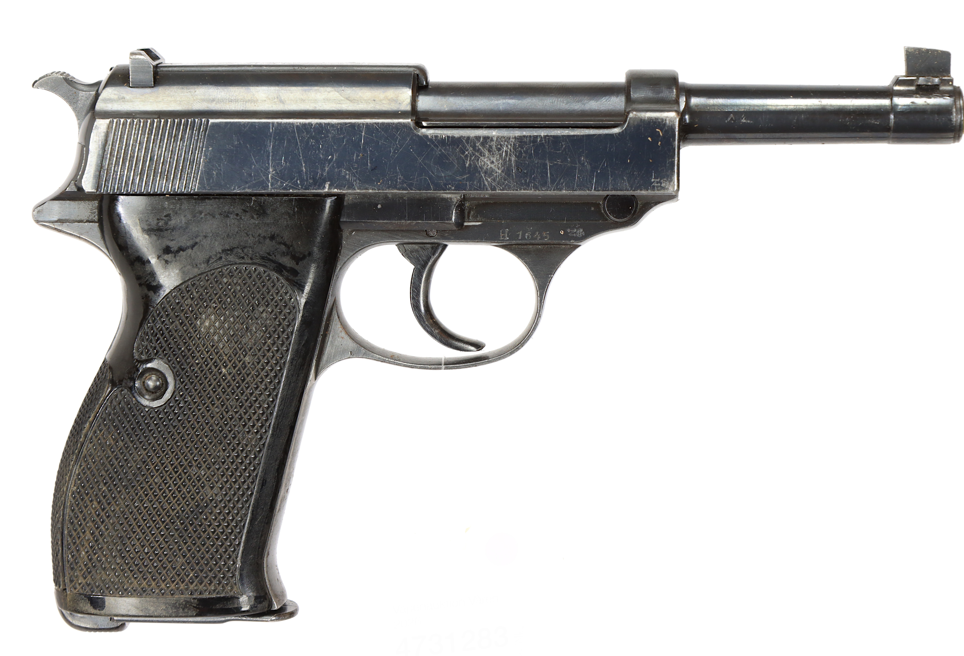 PISTOL, fabrikat Walther Zella Mehlis, modell HP (Svensk m/39), kaliber 9x19, tillv.nr H1645, se-nr SE1161437.
