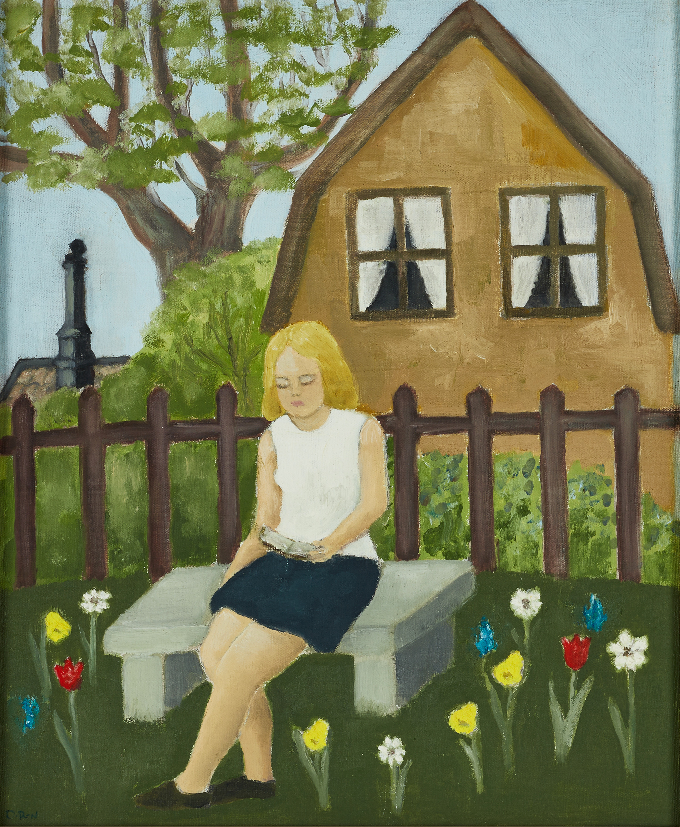 DAGMAR RICKMAN (Stockholm, 1913-1994). "Våren på Fjällgatan", signerad D. R-N, daterad a tergo 1976, olja på duk, uppfodrad på pannå.