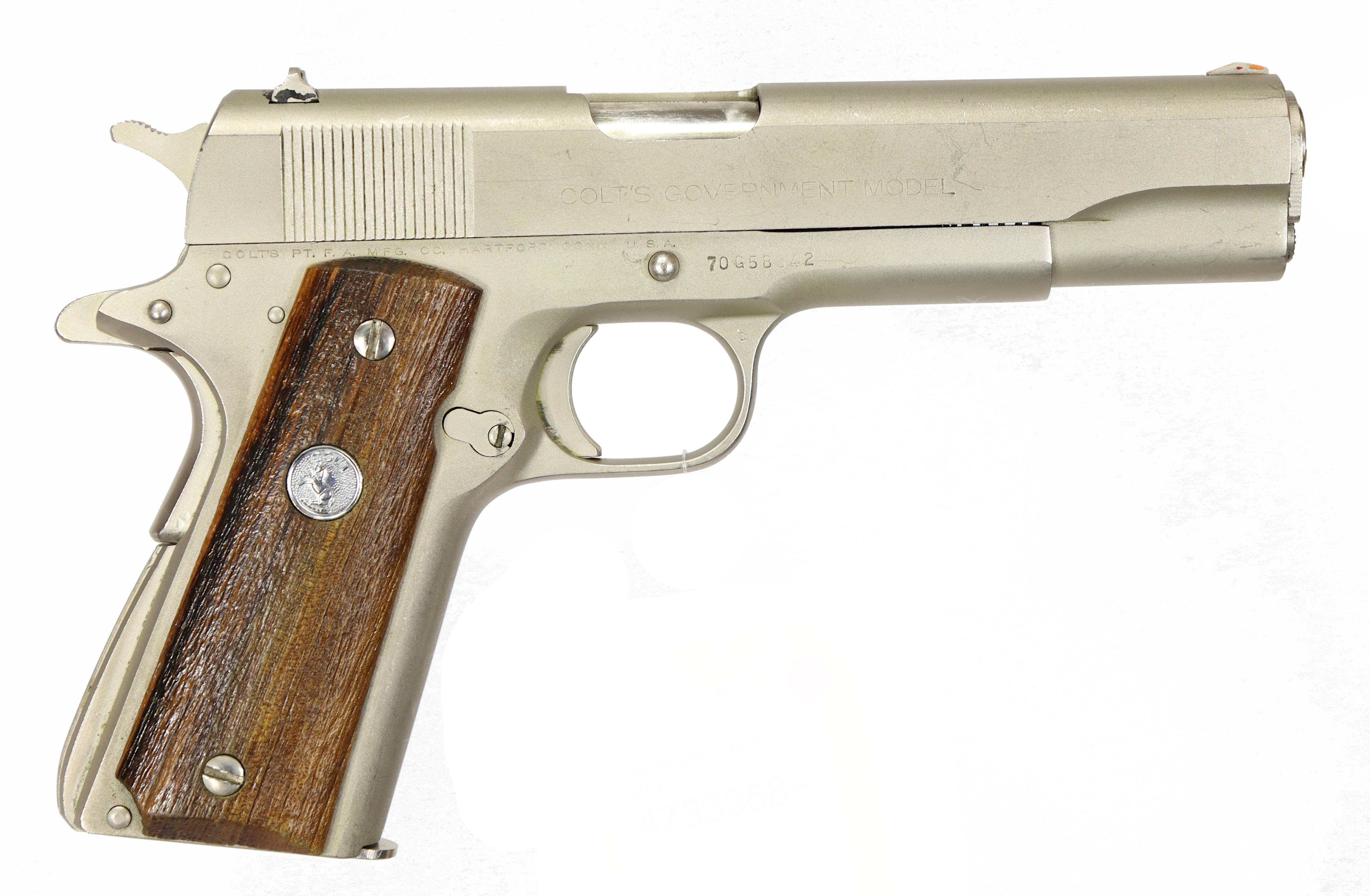 PISTOL, fabrikat Colt, modell 1911 Government Serie 70, kaliber .45 ACP, tillv.nr 70G58342, se-nr SE1382349.