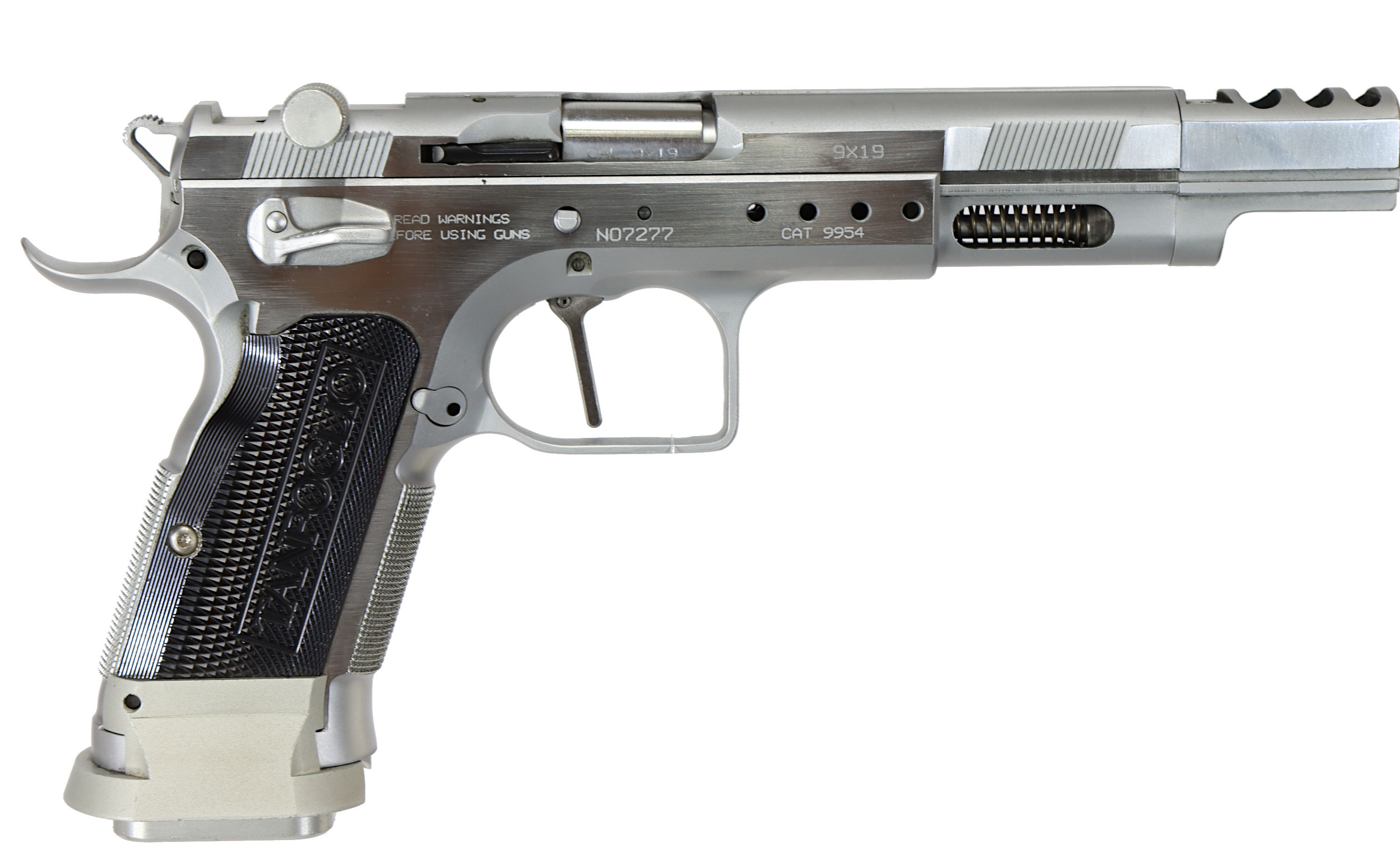 PISTOL MED VÄXELSATS, fabrikat Tanfoglio, modell Gold Custom, kaliber 9x19, tillv.nr N07277, se-nr SE2122233.