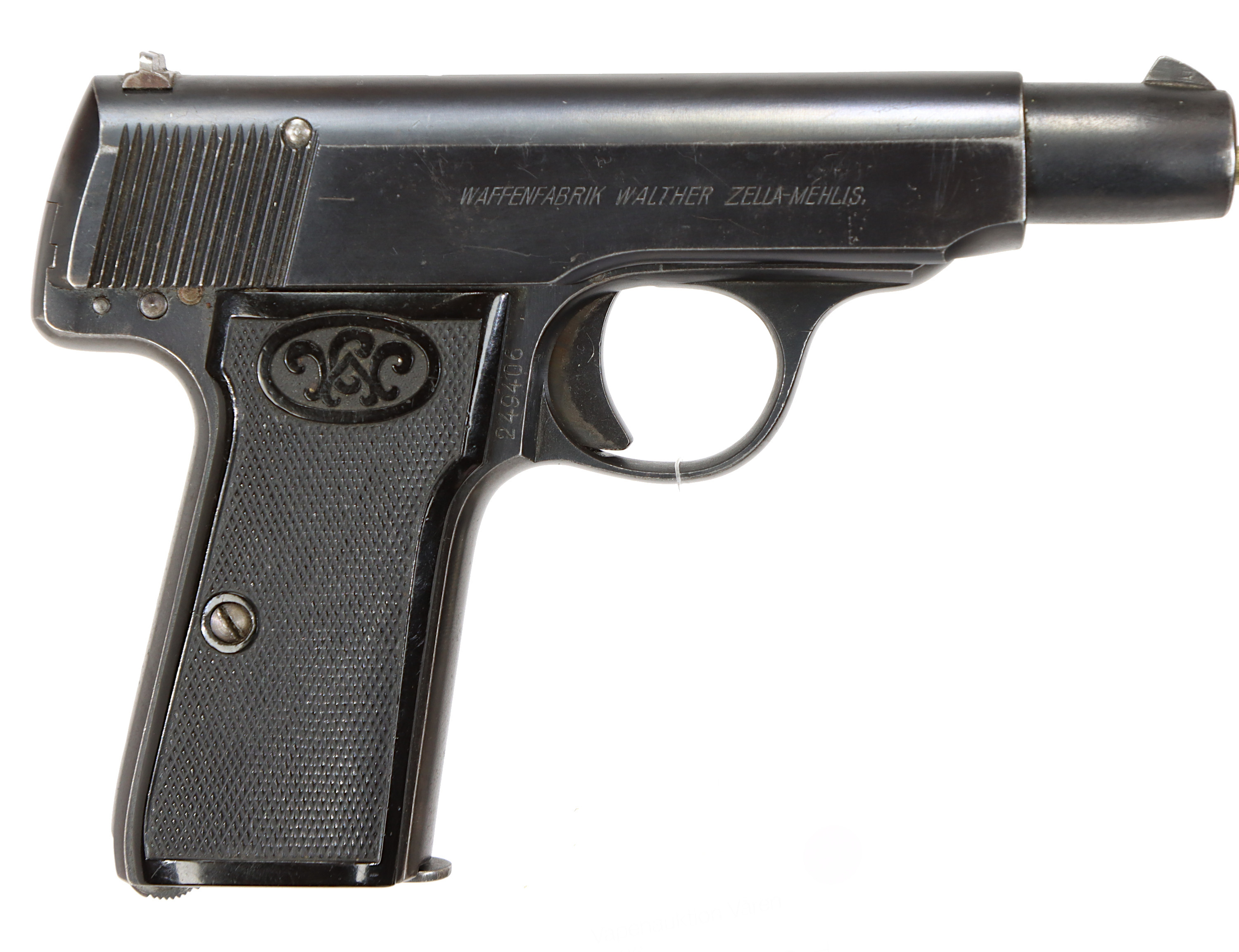 PISTOL, fabrikat Walther Zella Mehlis, modell 4, kaliber 7,65mm, tillv.nr 249406, se-nr SE0120550.