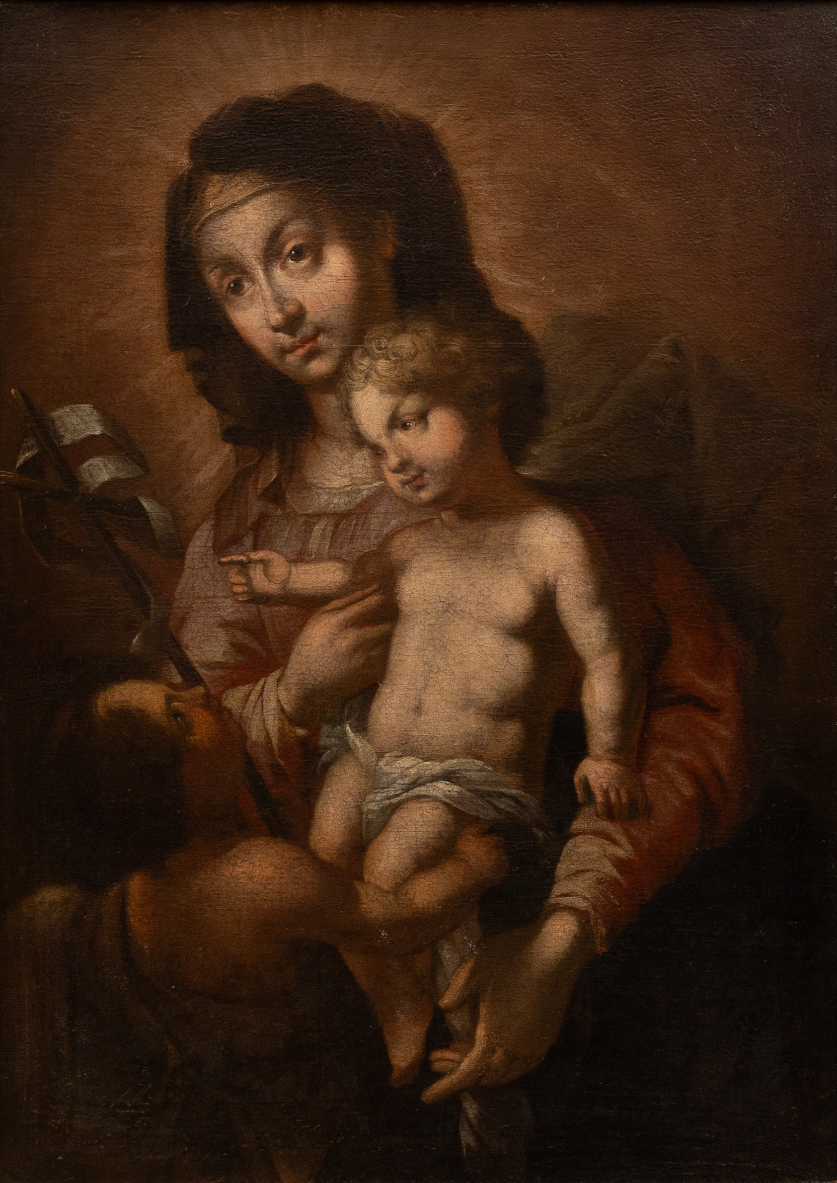 OKÄND KONSTNÄR. Madonna med Jesusbarnet, olja på duk, Italien, ca 1690-1730-tal.