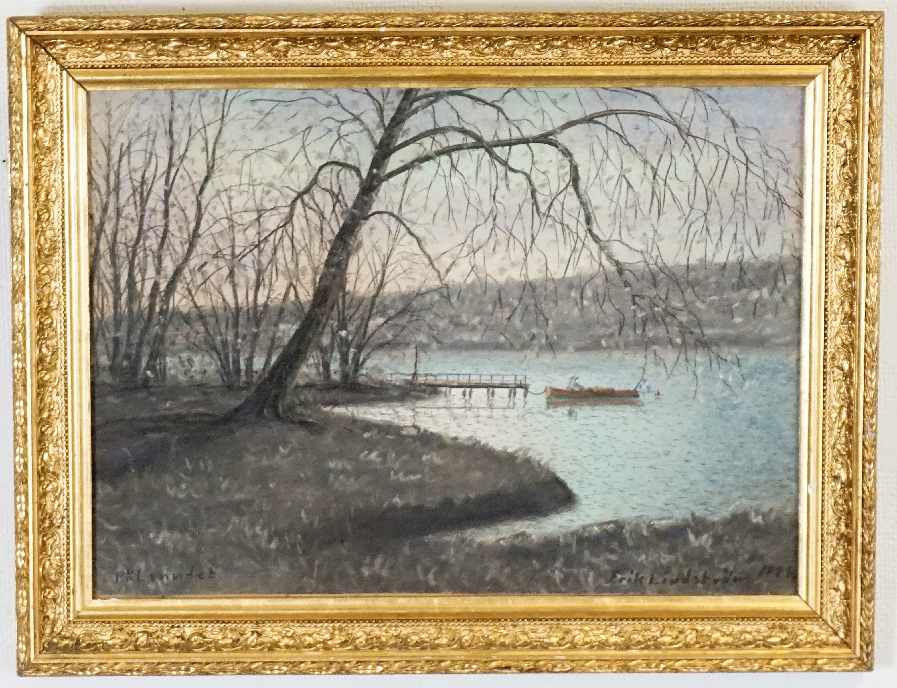ERIK LINDSTRÖM, pastell, "Pålsundet", signerad samt daterad 1928.