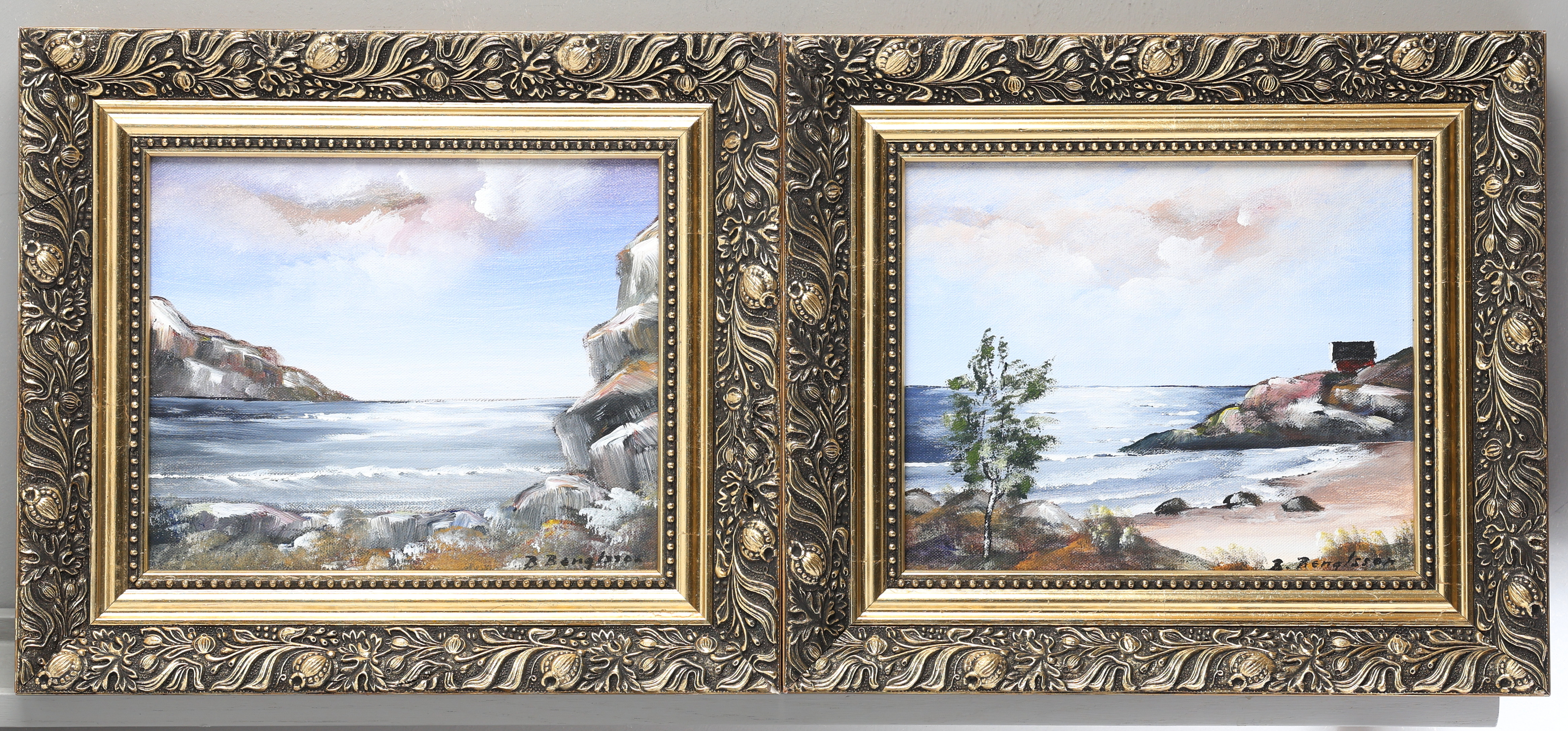 BENGT BENGTSSON. Olja på duk, 2 st. Kustmotiv, signerade.