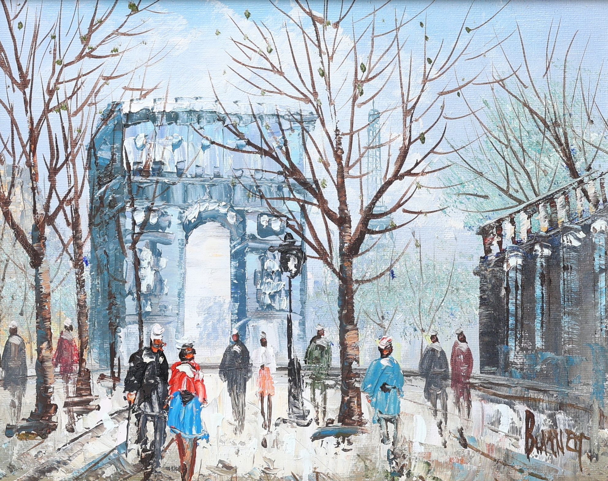 OIDENTIFIERAD KONSTNÄR. Olja på duk, 2 st. Stadsmotiv, signerade.