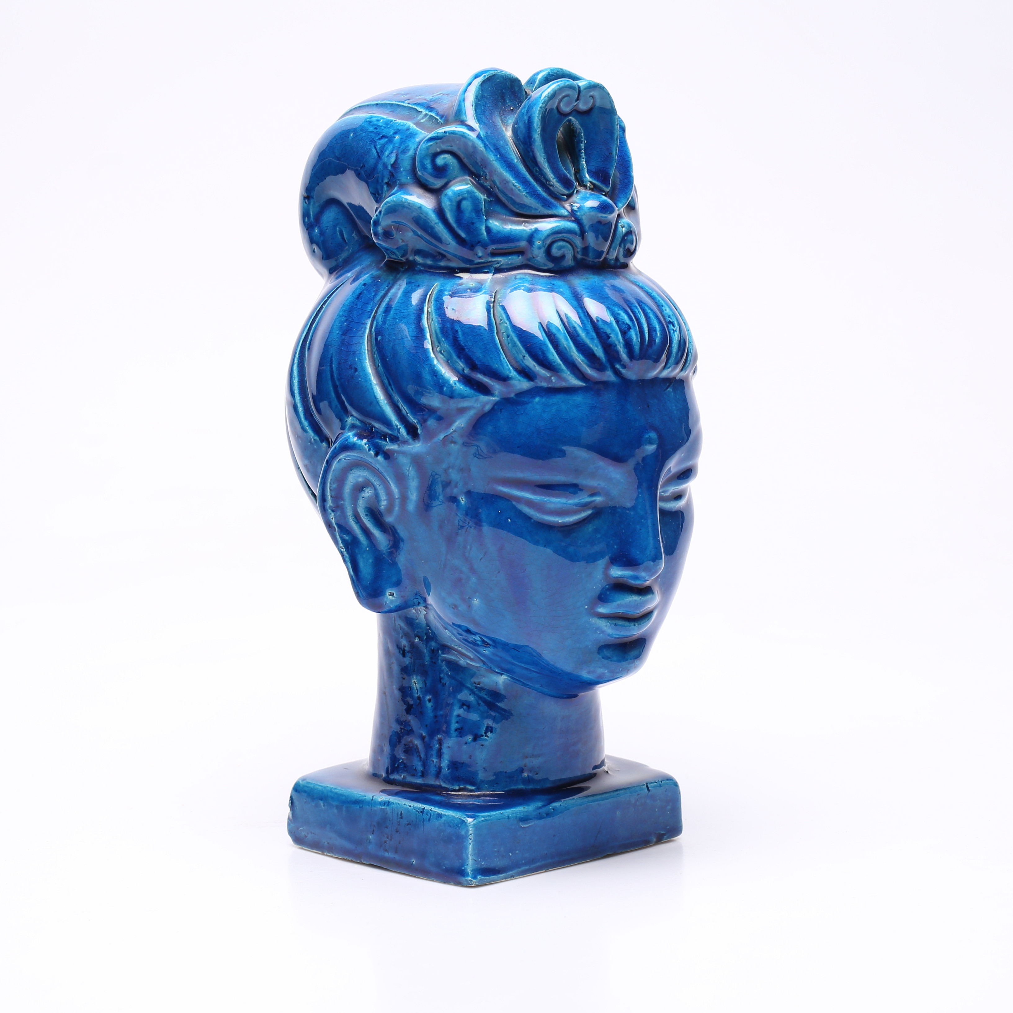 ALDO LONDI. Skulptur kvinnoansikte, Quan Yin, Bitossi, glaserad lergods.