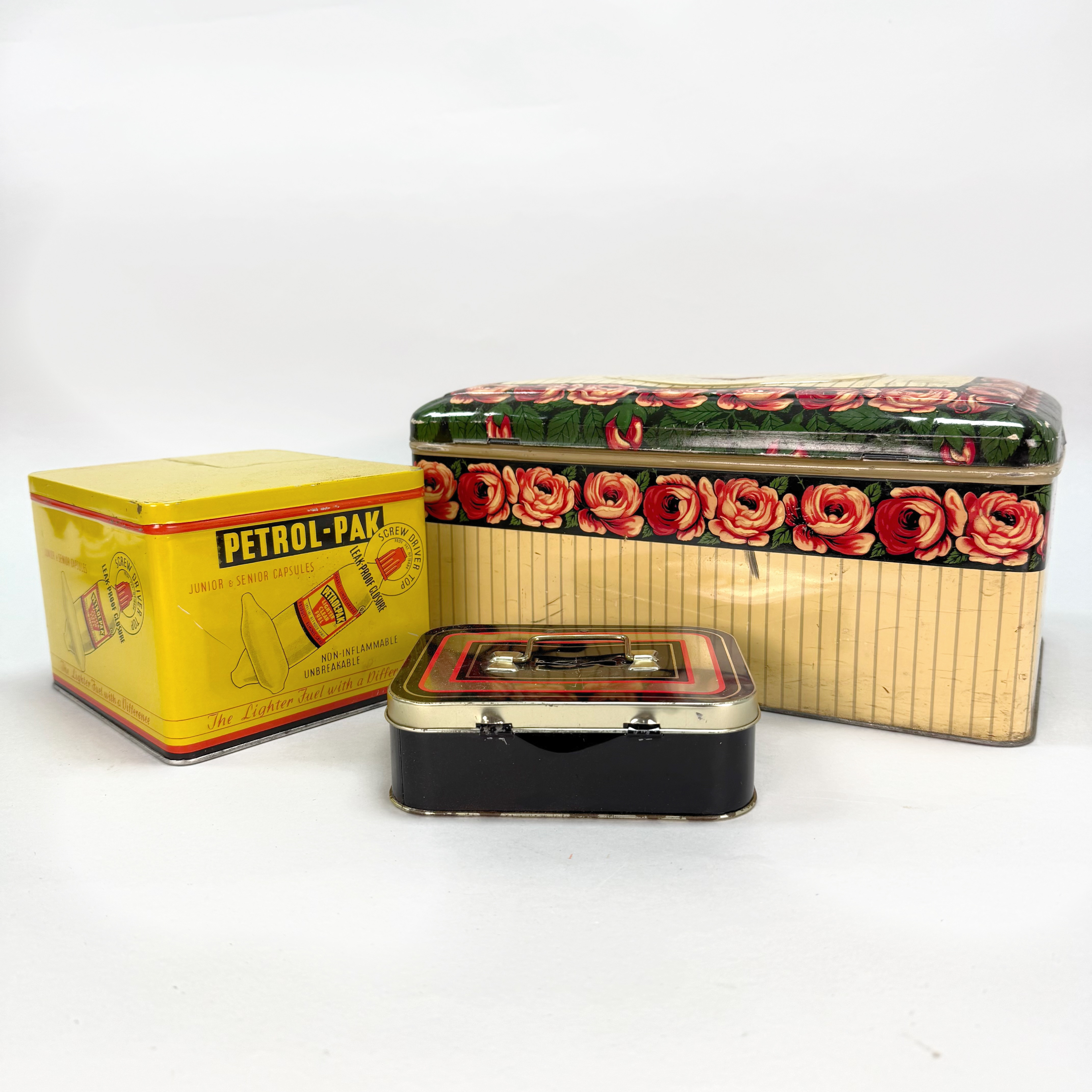 PLÅTBURKAR, Karamellfabriken gävle, Chad Valley 2206, Petrol-Pak 1900tal.