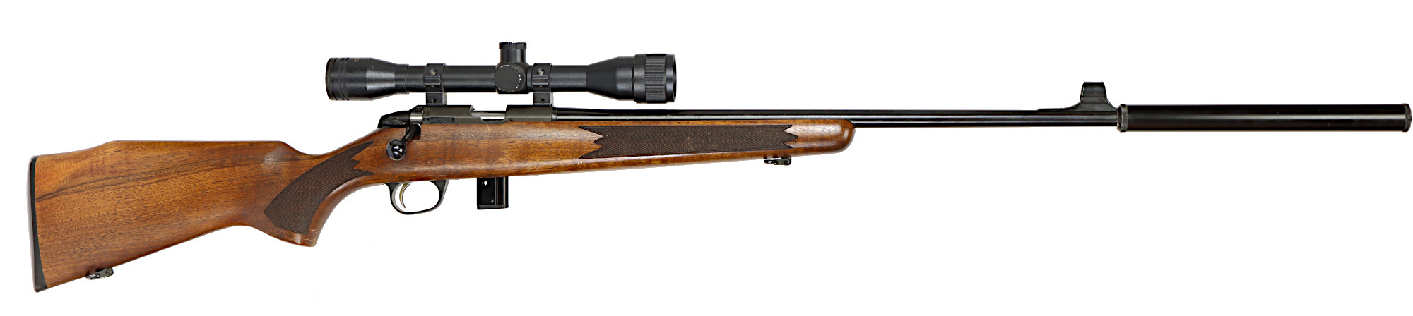 KULGEVÄR MED LJUDDÄMPARE, fabrikat Sako, modell P94S, kaliber .22lr, tillv.nr 965110, se-nr SE0243424.