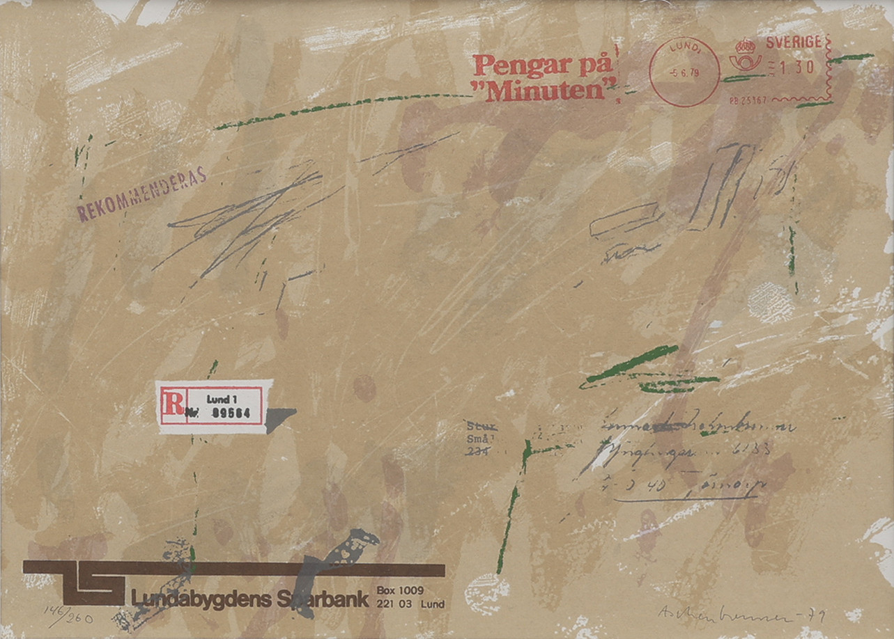 LENNART ASCHENBRENNER. LITOGRAFI, LUNDABYGDENS SPARBANK, SIGNERAD, NUMRERAD 146/260 OCH DATERAD 1979.