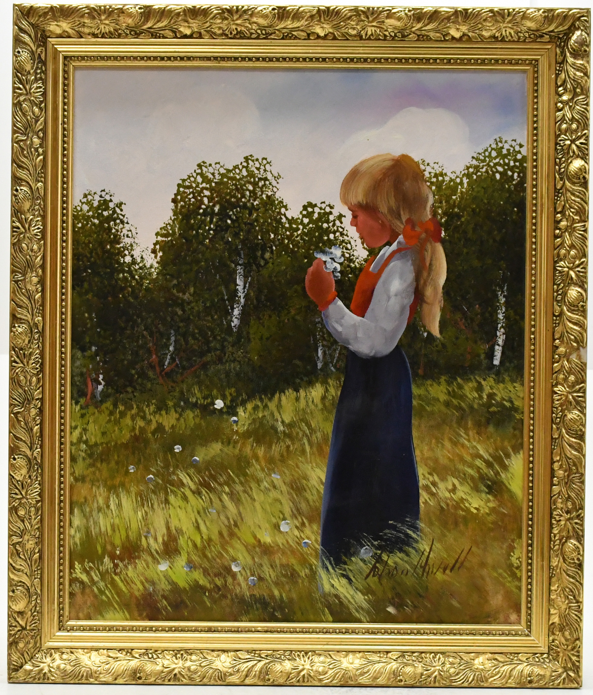 JOHAN ARVALL. Flicka på äng. Olja på duk.