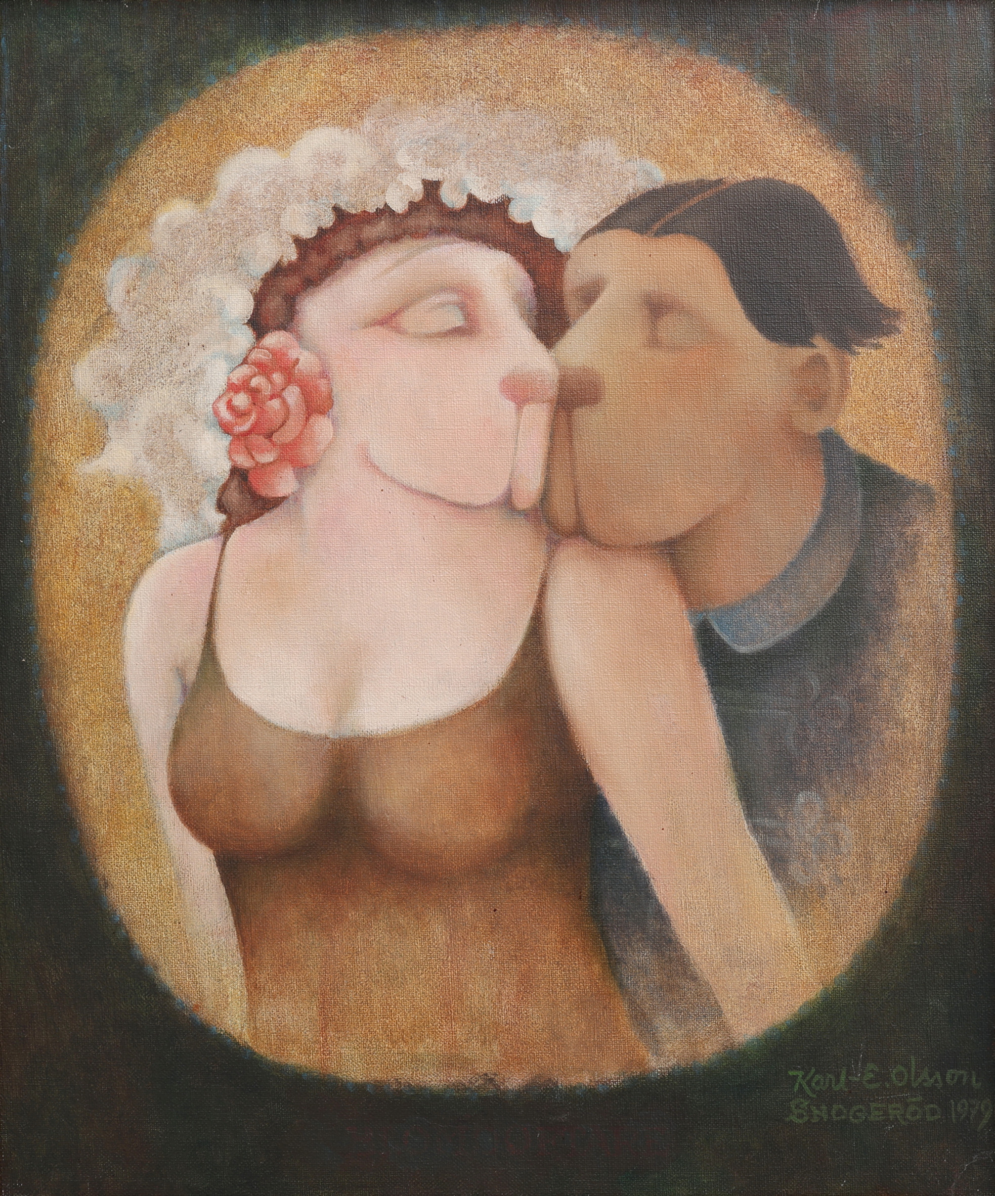 KARL-ERIK OLSSON "SNOGERÖD" 1927-1995. OLJA PÅ DUK, "TILL DOFTEN AV MIN BLOMMAS SKÄRA NYPONKIND", SIGNERAD OCH DATERAD 1979.