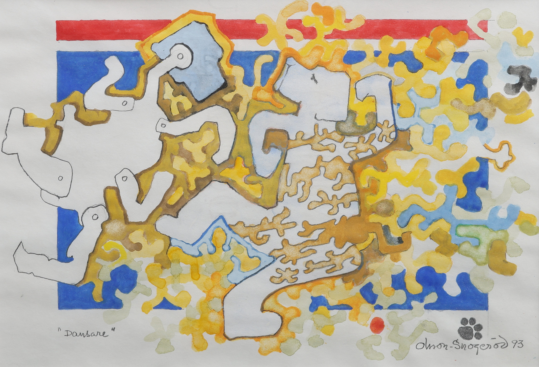KARL-ERIK OLSSON "SNOGERÖD" 1927-1995. AKVARELL PÅ PAPPER, "DANSARE", SIGNERAD OCH DATERAD 1993.