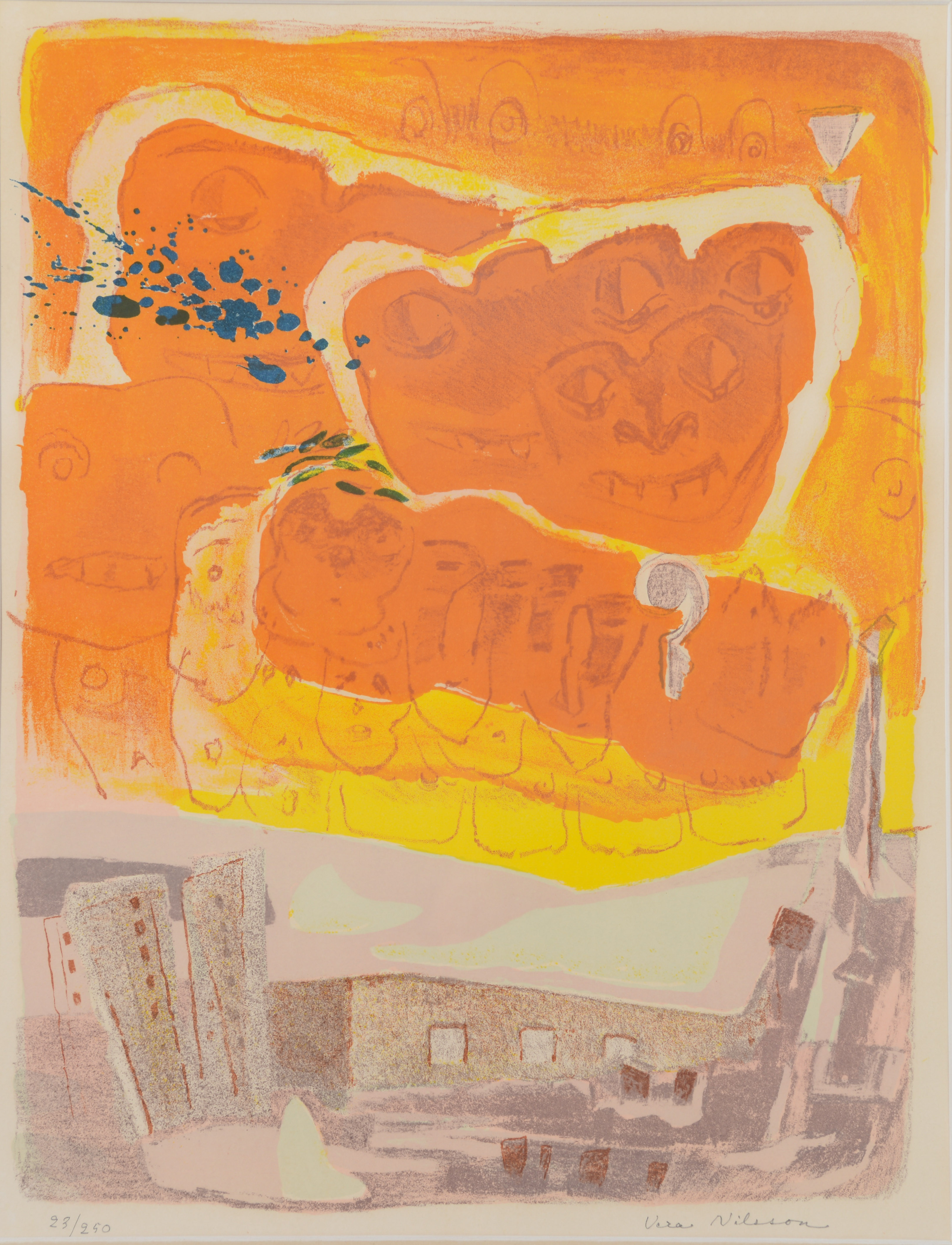 VERA NILSSON. Surrealistiskt motiv, färglitografi, signerad samt numrerad 23/250.