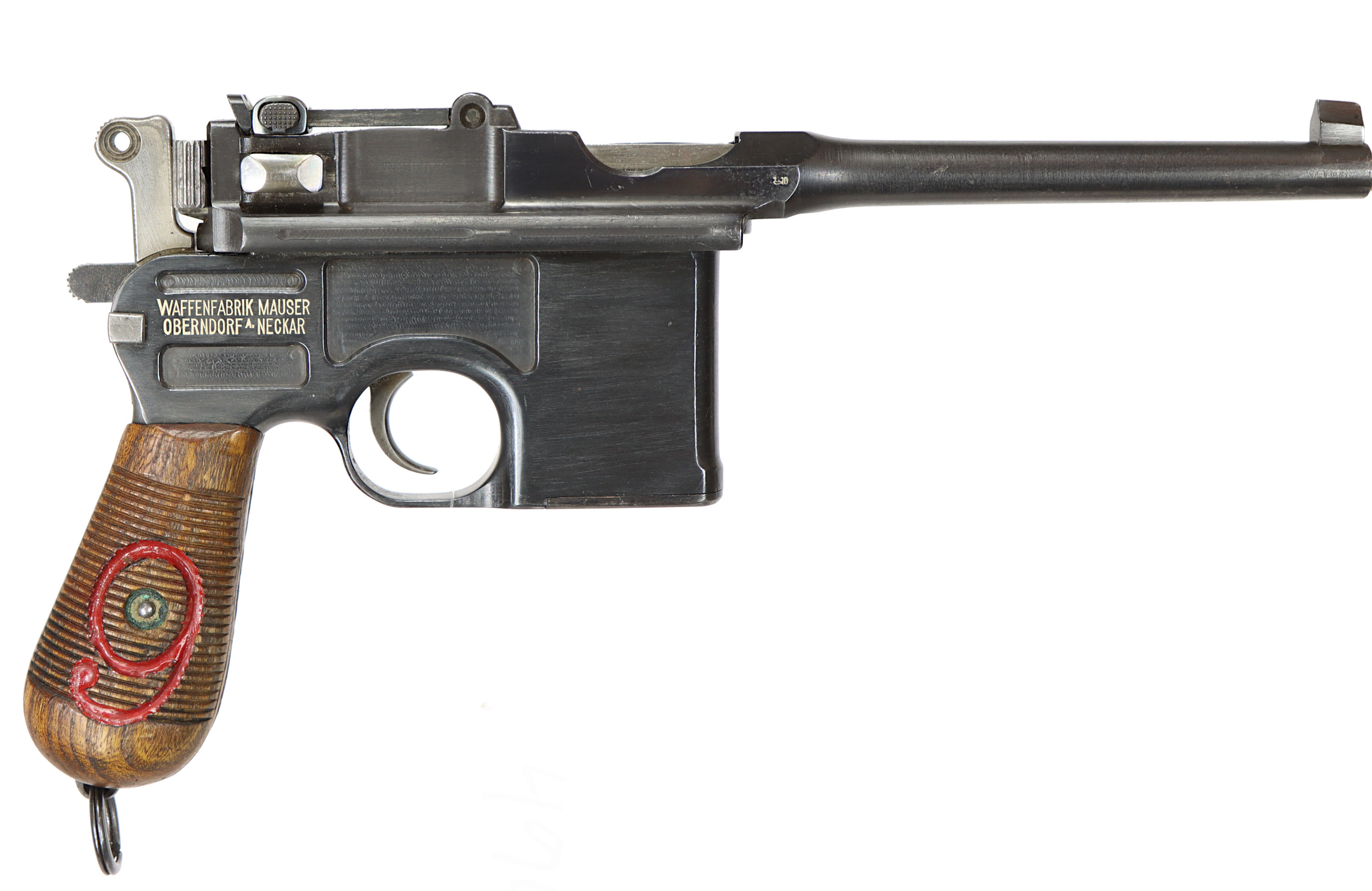 PISTOL, fabrikat Mauser Obendorf, modell C96 Red-9, kaliber 9x19, tillv.nr 92333, se-nr SE0112684.