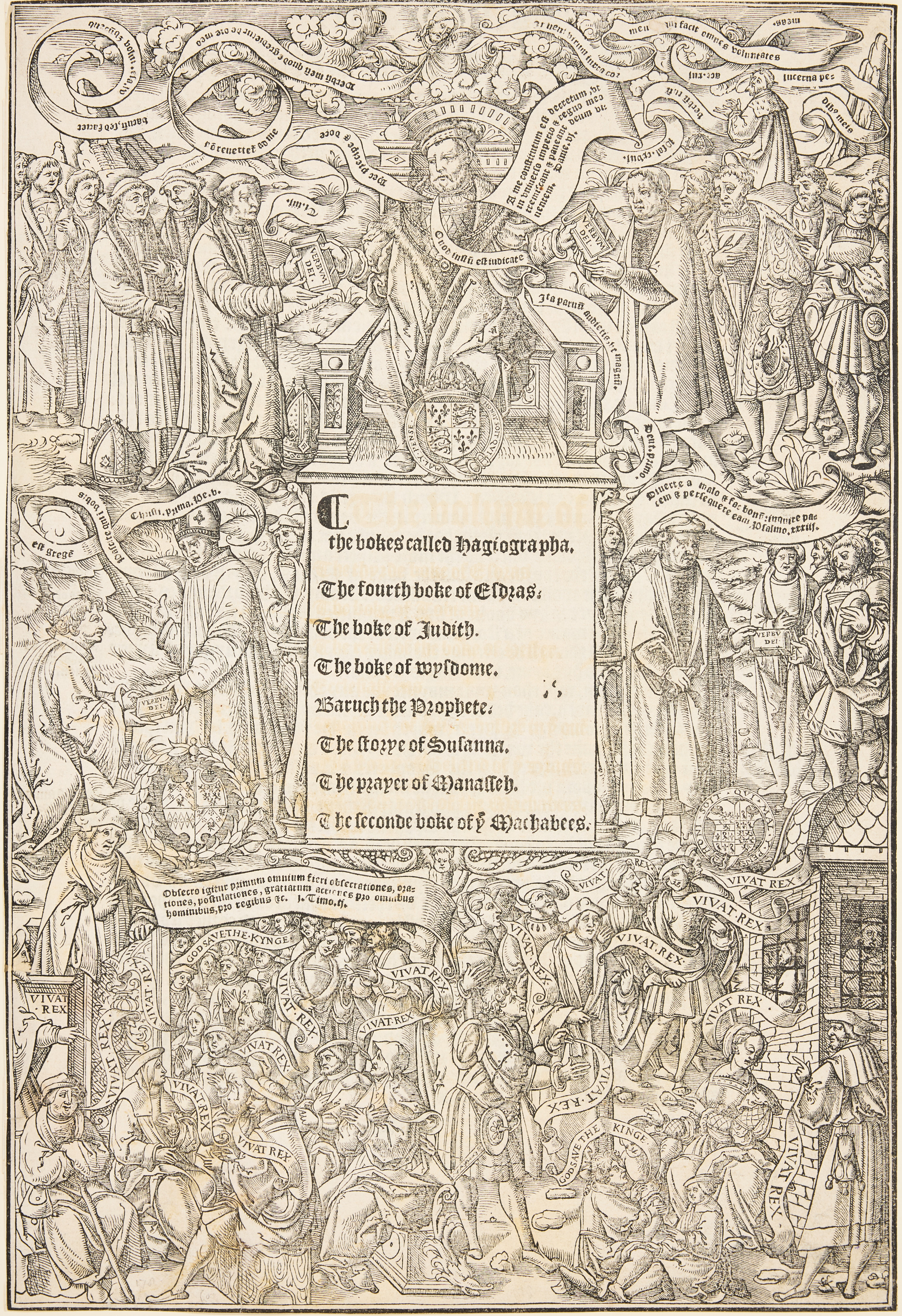 HANS HOLBEIN THE YOUNGER (GERMANY 1497/98-1543) SCHOOL OF. "Henry VIII Handing the Bible to Members of the Clergy, who Spread the Word of God to the English People".
