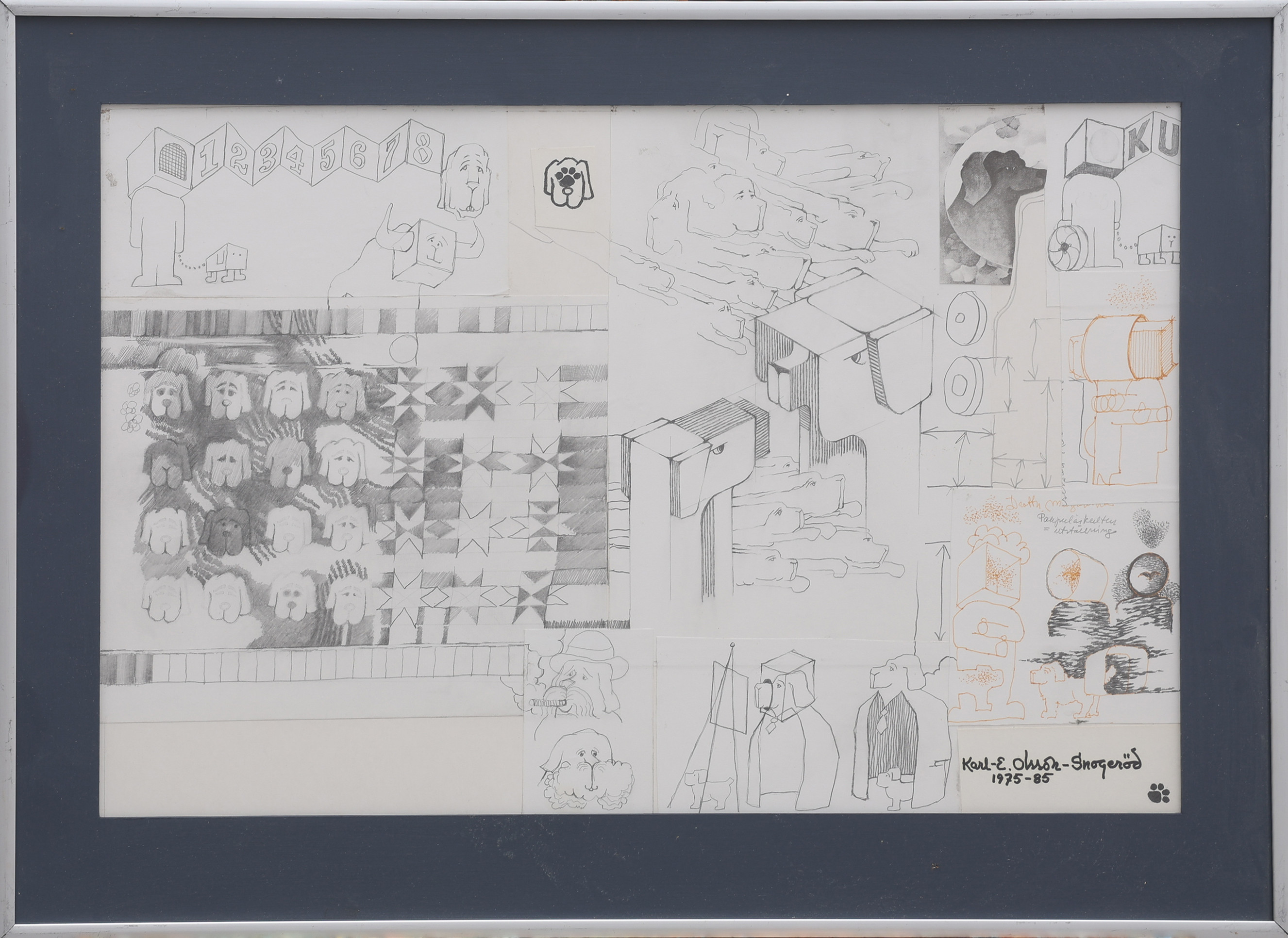 KARL-ERIK OLSSON "SNOGERÖD" 1927-1995. GRAFIT PÅ PAPPER, COLLAGE OCH TRYCK, SIGNERAD OCH DATERAD 1975-85.