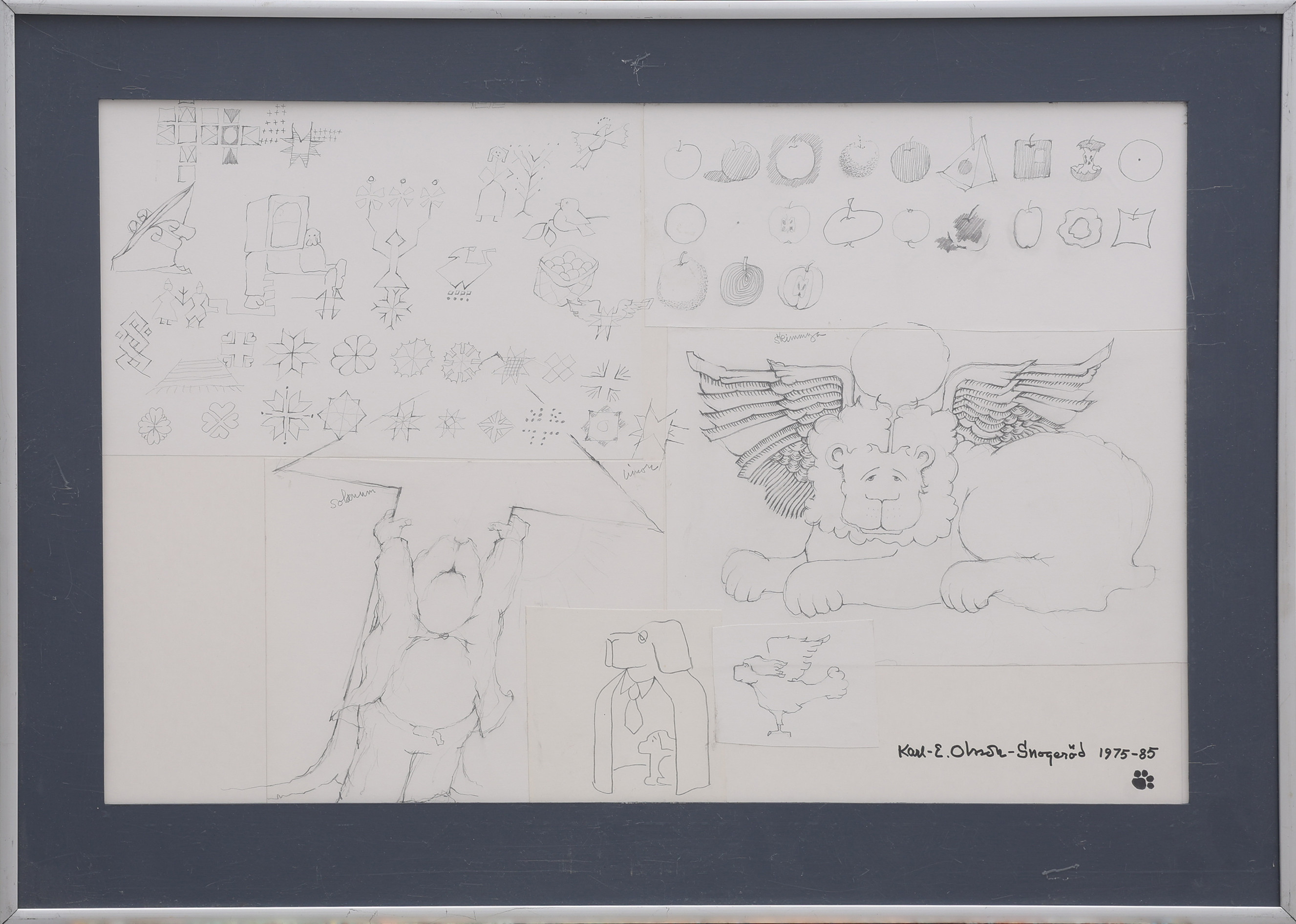 KARL-ERIK OLSSON "SNOGERÖD" 1927-1995. GRAFIT PÅ PAPPER, COLLAGE, SIGNERAD OCH DATERAD 1975-85.
