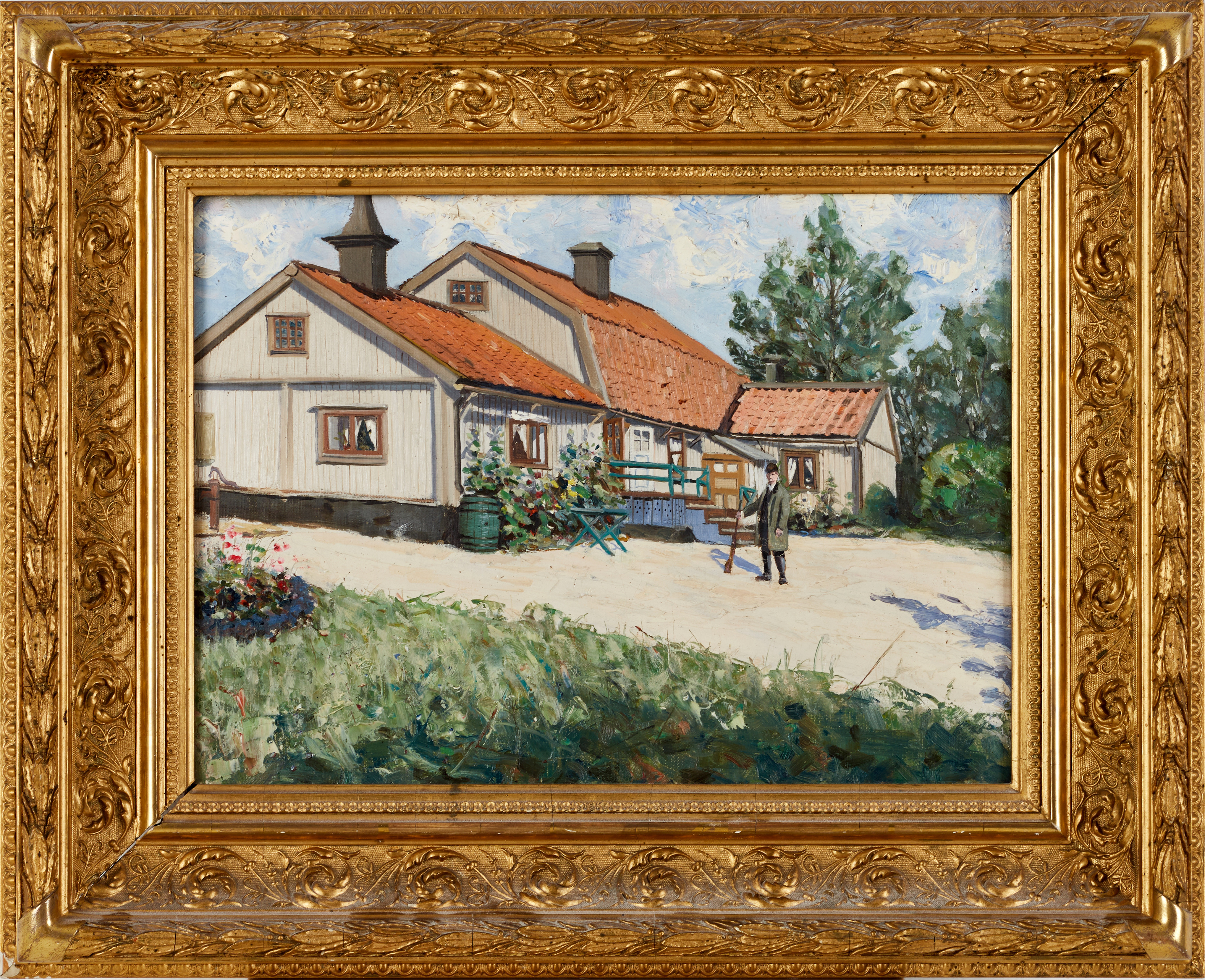 OIDENTIFIERAD KONSTNÄR, omkring 1900-tal, gårdsidyll, olja på duk.