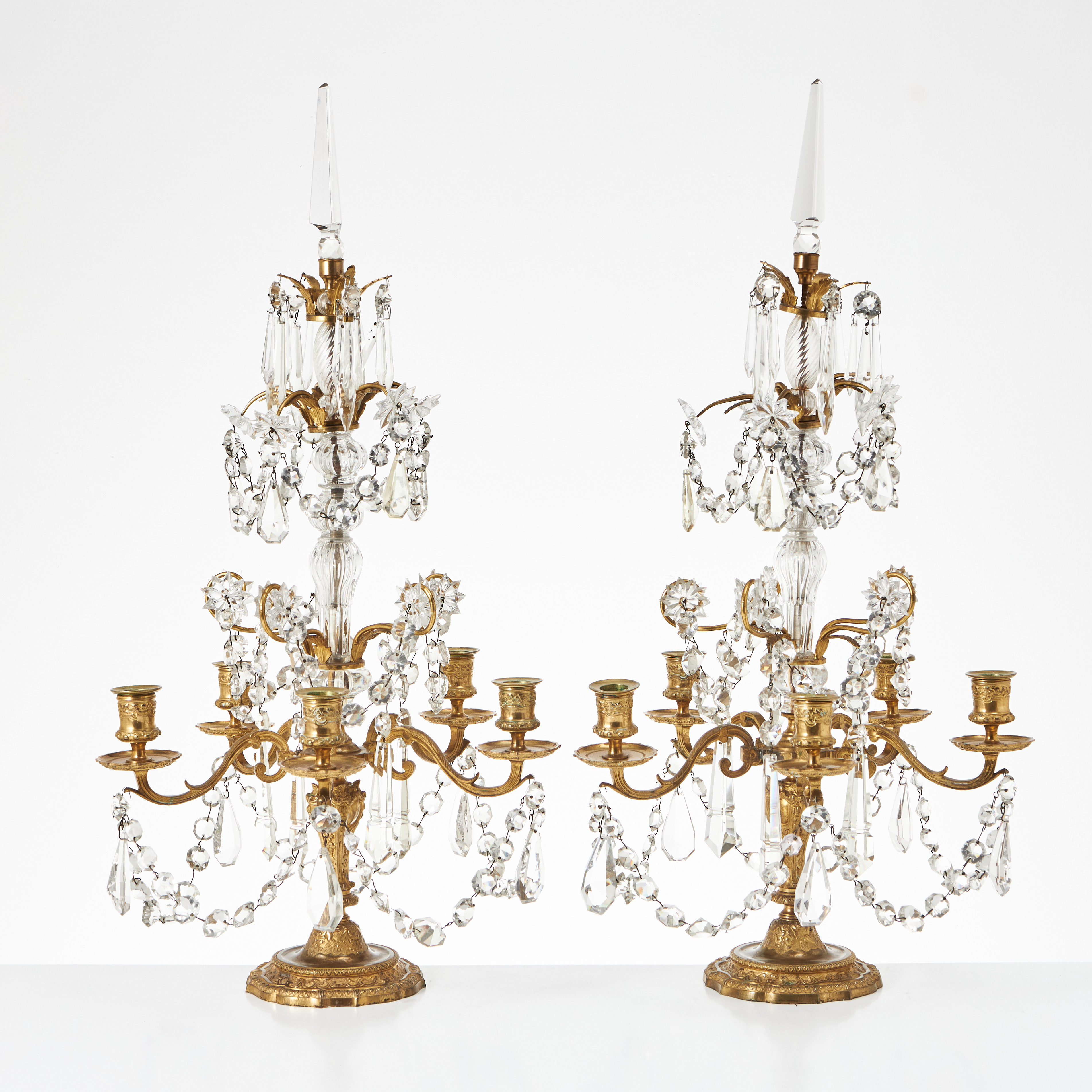 BORDSLYSTRAR, blandstil, ett par, 5 ljus vardera, 1800-tal.