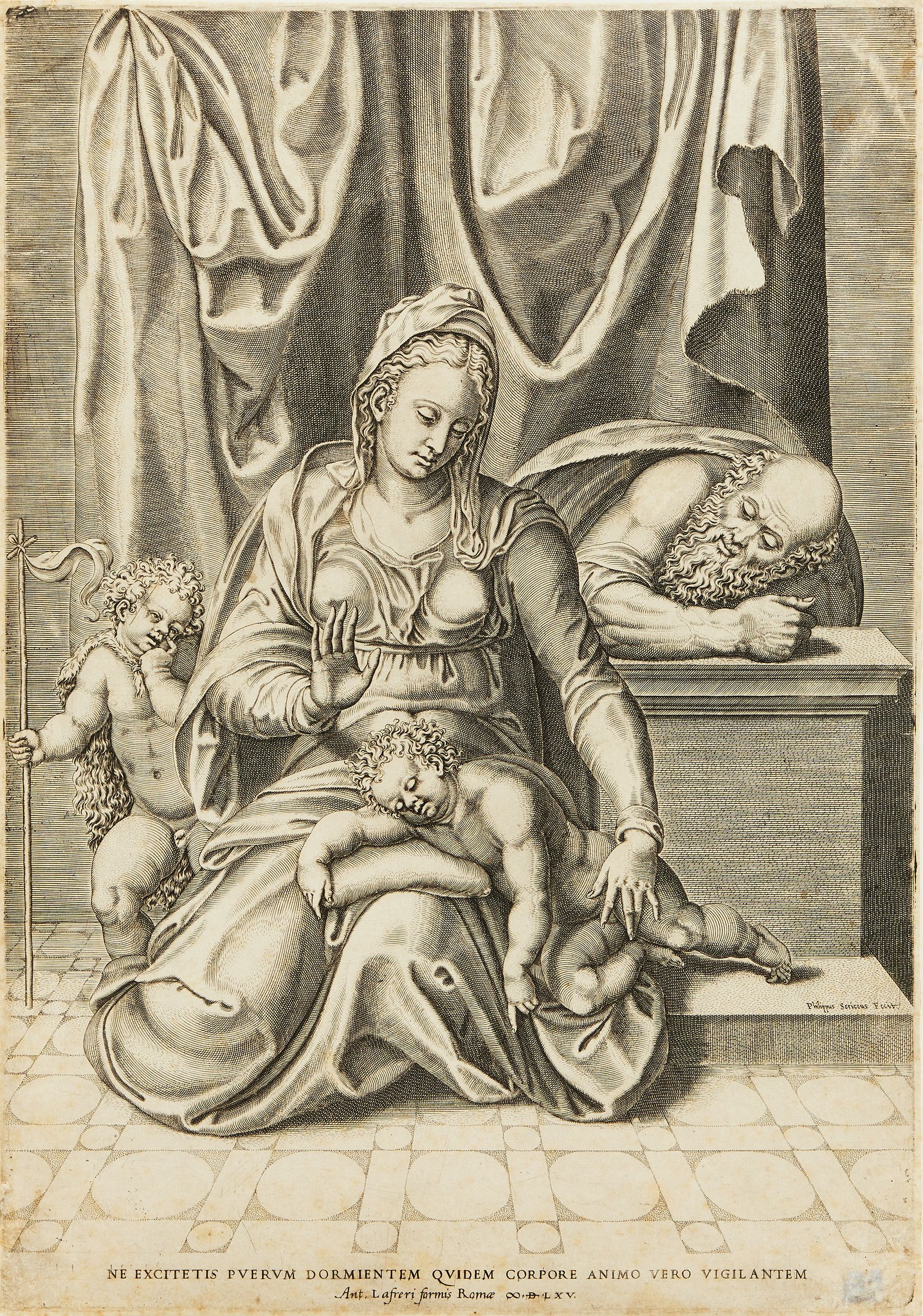 PHILIPPE DE SOYE (THE NETHERLANDS 1538-1572). AFTER MICHELANGELO BUONARROTI (ITALY 1475-1564). "The Holy Family with Saint John the Baptist".